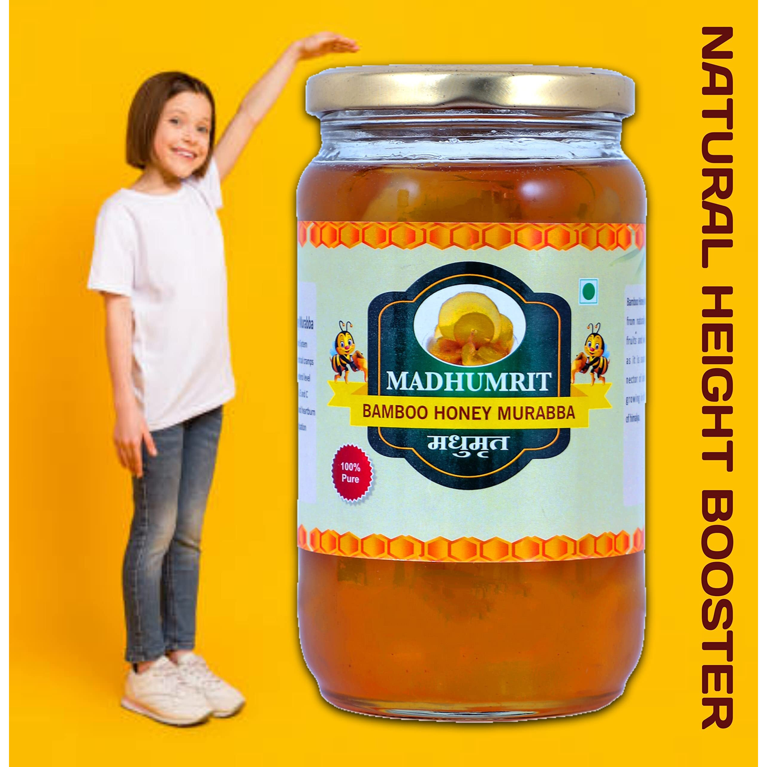 MADHUMRIT 100% Raw Natural & Organic Murabba | Raw Forest Honey | Helps Increasing Height, Growth, Healthy and Fresh | Bans ka Murabba (500 gram) (Bamboo)
