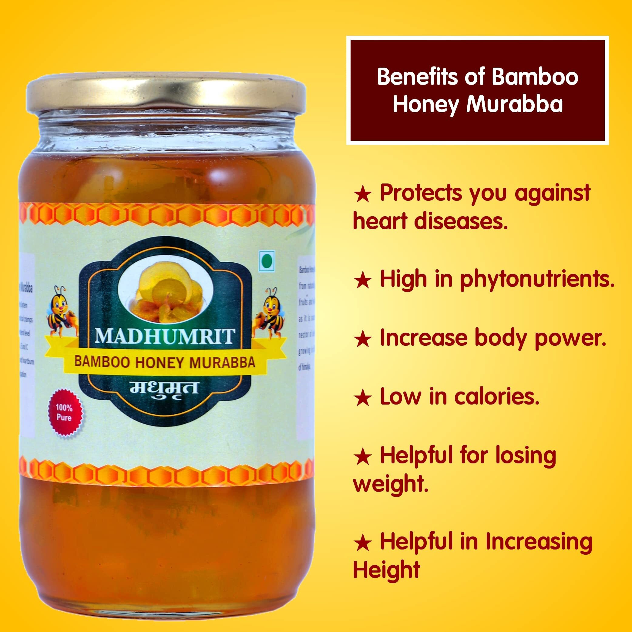 MADHUMRIT 100% Raw Natural & Organic Murabba | Raw Forest Honey | Helps Increasing Height, Growth, Healthy and Fresh | Bans ka Murabba (500 gram) (Bamboo)