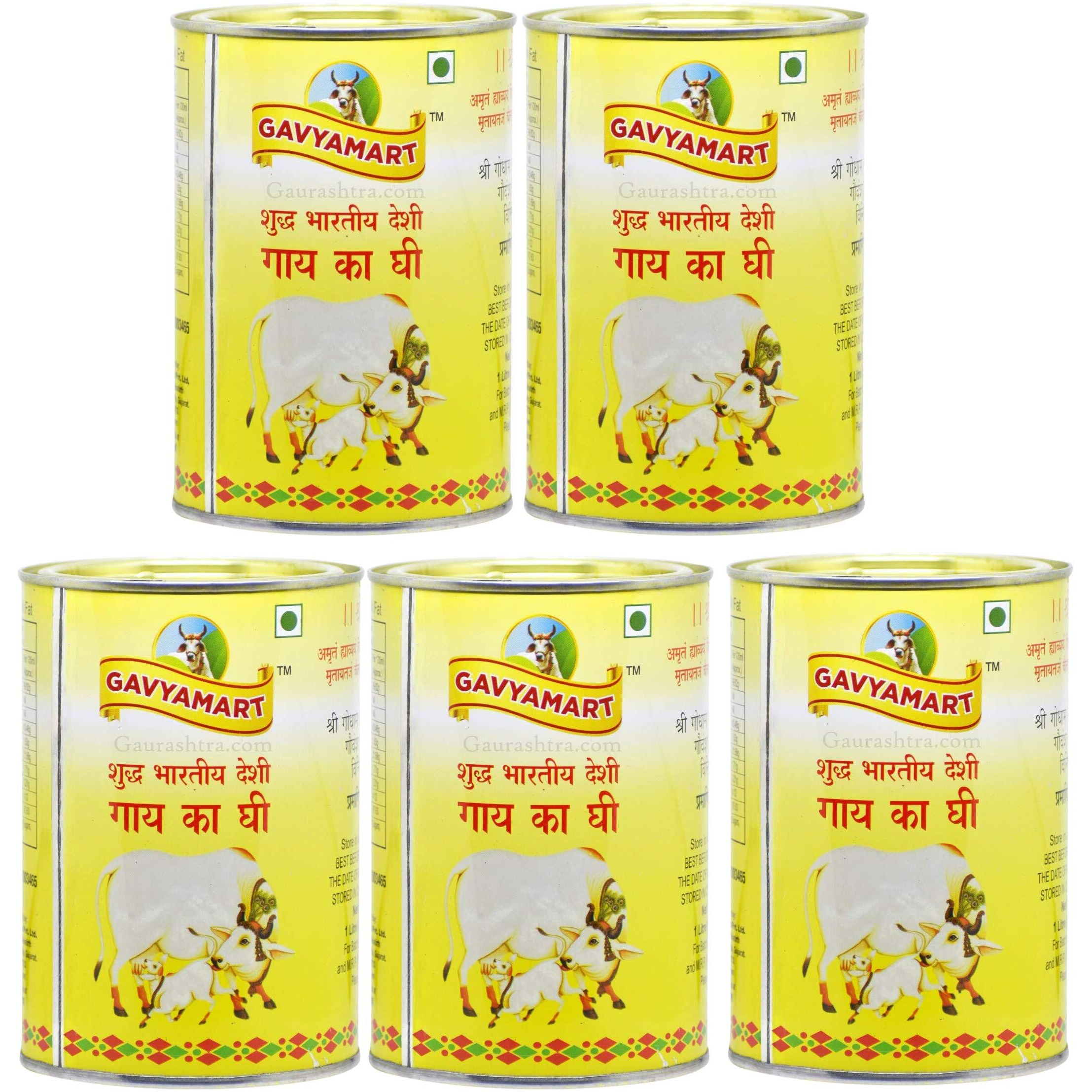 Gavyamart Indian A2 Cow Ghee 100% Pure Non GMO - Made of kankrej Organic Cow Ghee-Pack of 5 (5L)