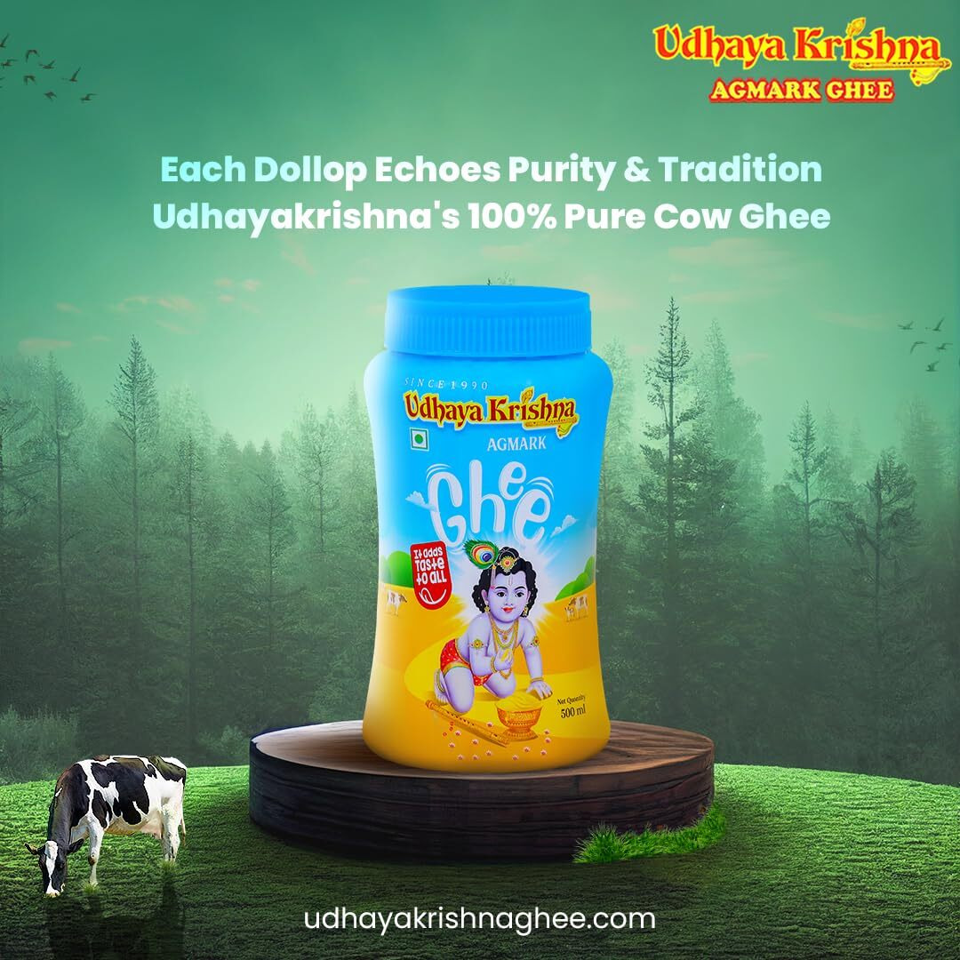 Udhayakrishna Ghee 500ml (Pack of 1) | Authentic and Traditional Ghee, Rich in Aroma and Flavor, Pure and Natural Ghee Perfect For Traditional Recipes