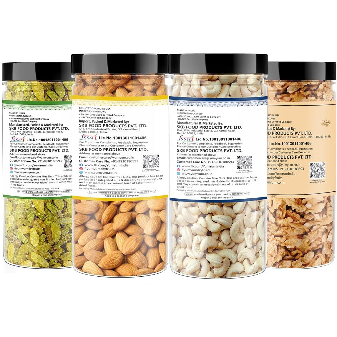 YUM YUM Dry fruits 1kg combo pack of Almonds, Cashew, Raisins & Walnut Kernels 250g Each Almonds, Cashews, Raisins, Walnuts