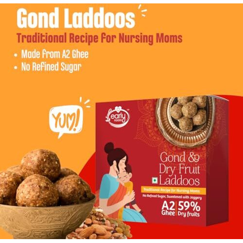 Early Foods - Gond & Dry Fruits Laddoo | Sugar Free Laddu | Sweetened With Dates | A2 Ghee Laddoos | Laddoos For New Moms, 290 Gram