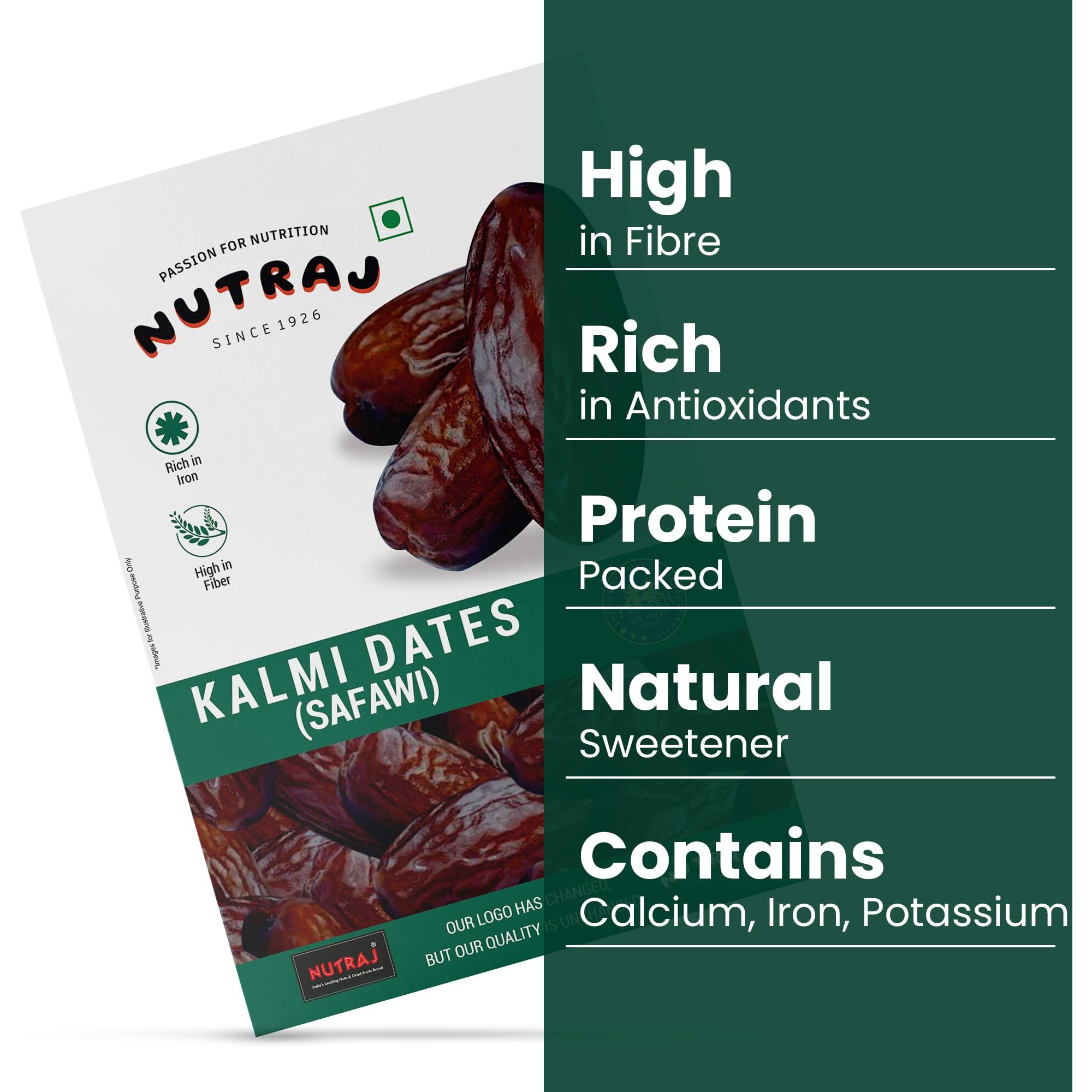 Nutraj UAE Safawi Kalmi Dates (Khajur) 1kg (500g x 2) Box Dried | Dry fruits grocery | Whole Dates