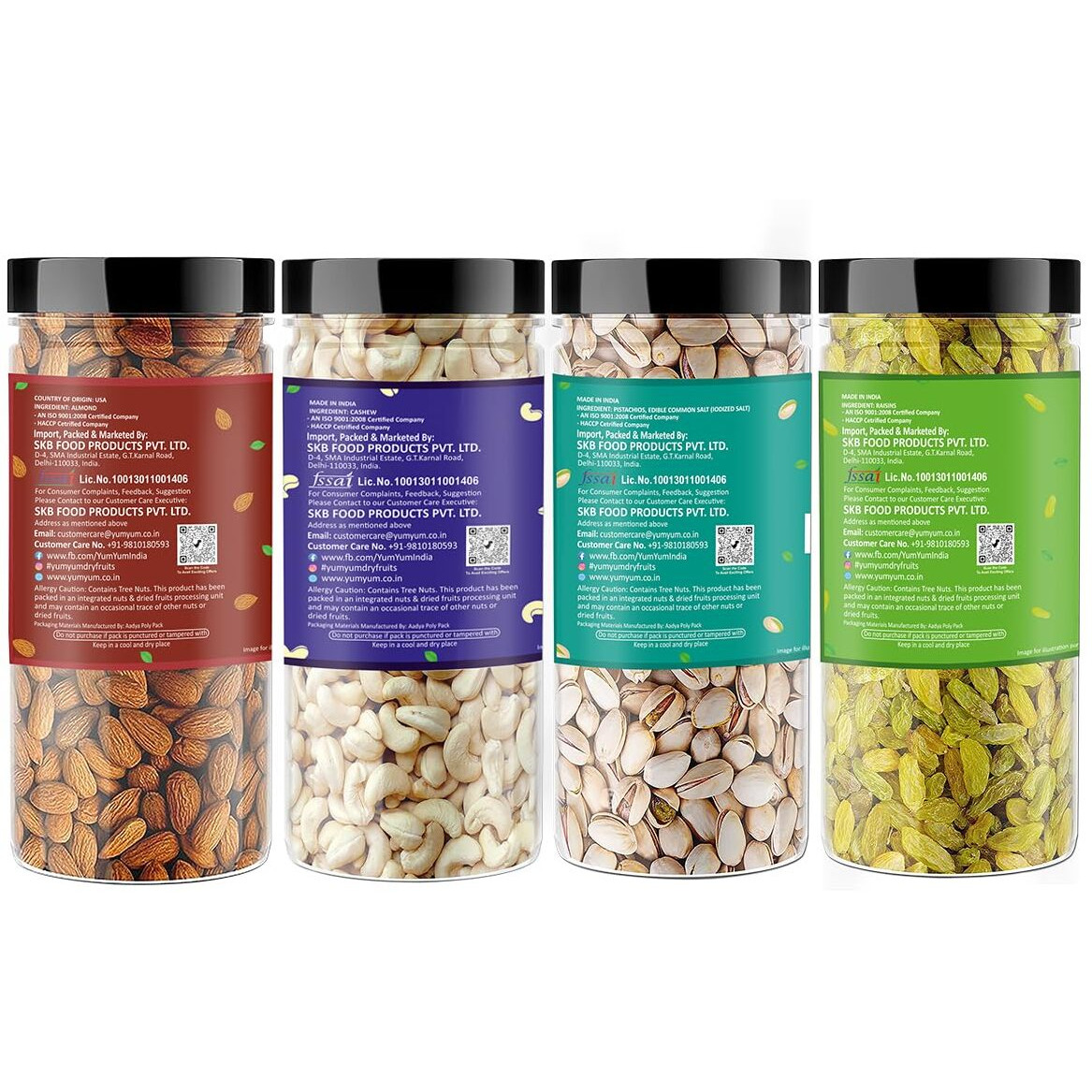 Raghbat Premium Dry Fruits Combo Pack - Almonds, Cashews, Pistachios, and Raisins - 250g Jars for Healthy Snacking and Gifting.