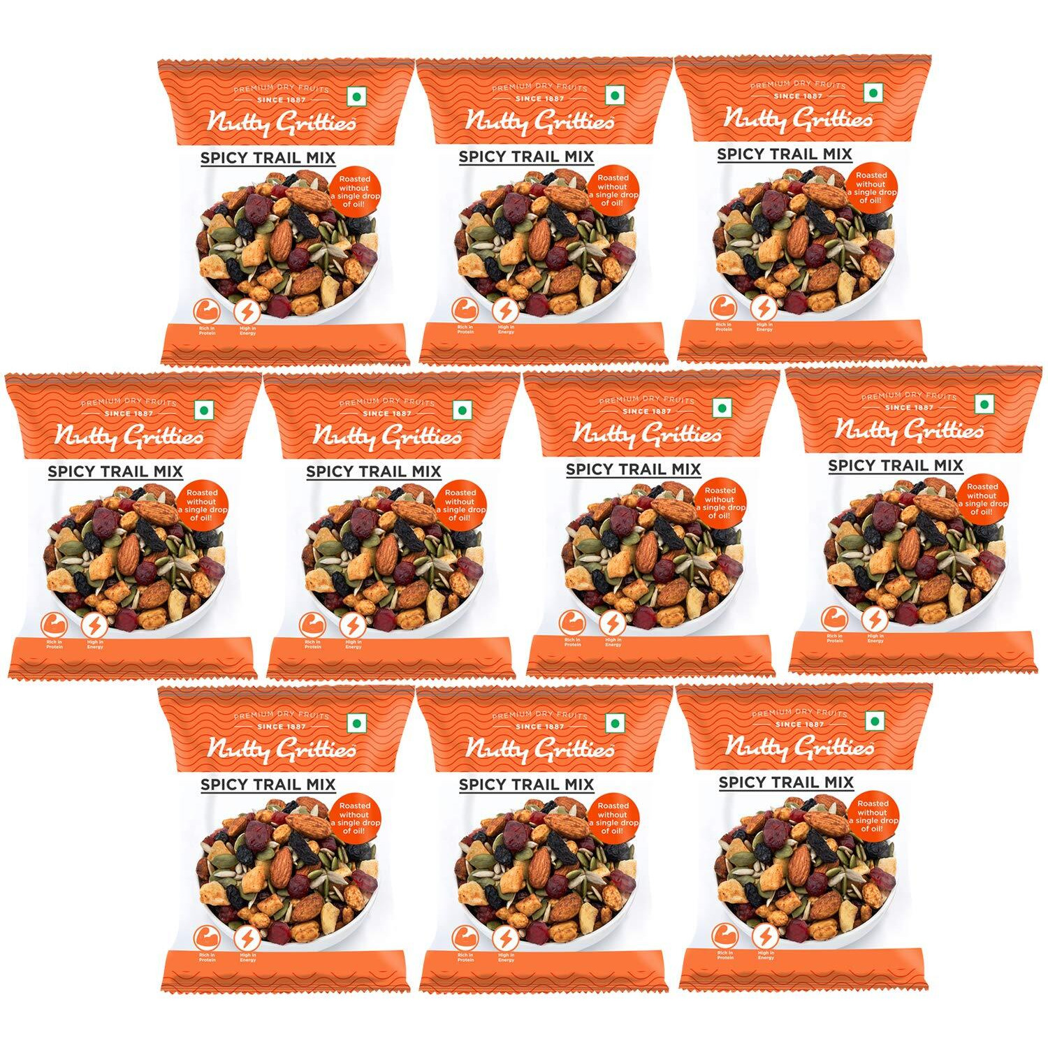 Nutty Gritties Spicy Trail Mix Healthy Snack, Zero Oil, Crunchy, Tasty (Pack of 10-24g each), 240g