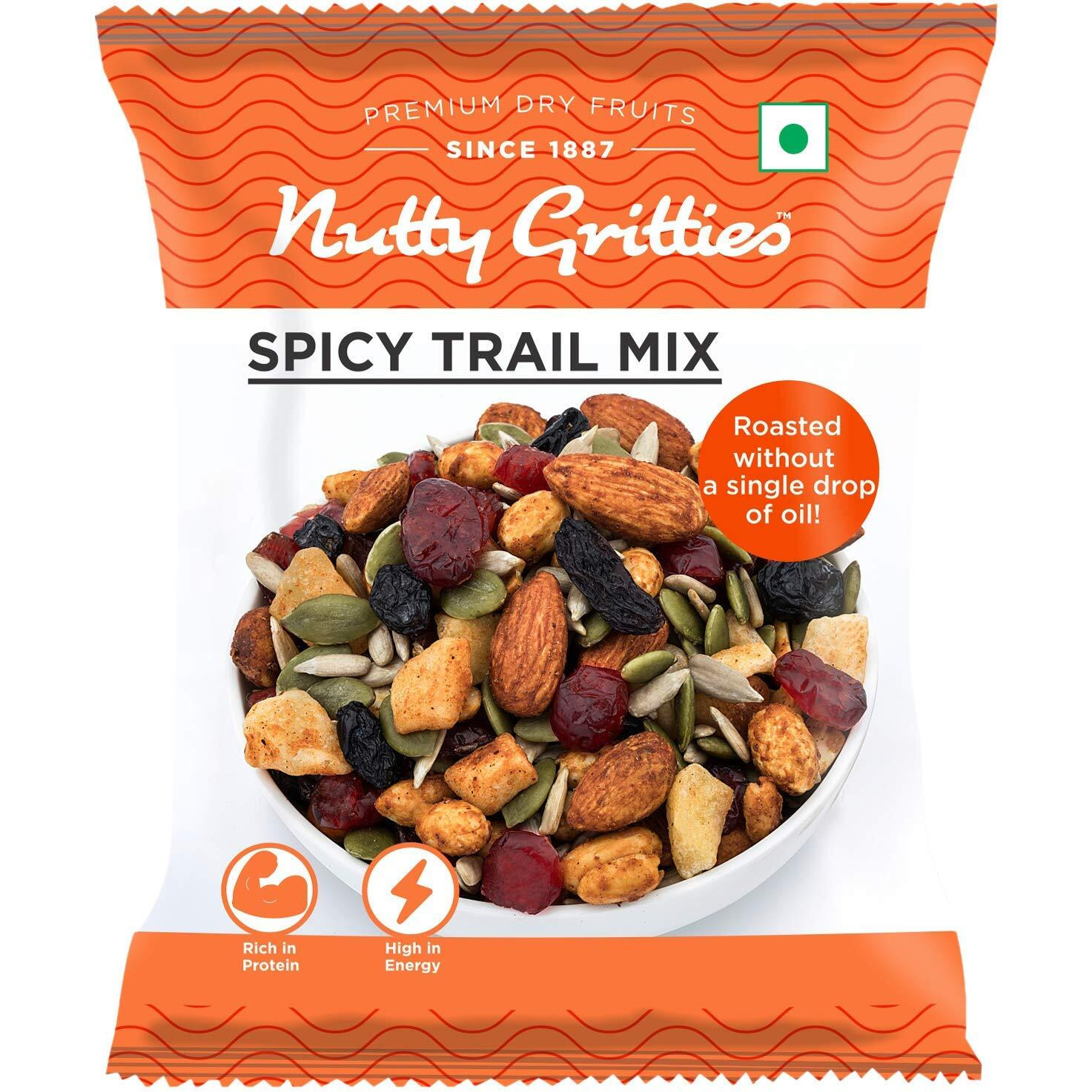 Nutty Gritties Spicy Trail Mix Healthy Snack, Zero Oil, Crunchy, Tasty (Pack of 10-24g each), 240g
