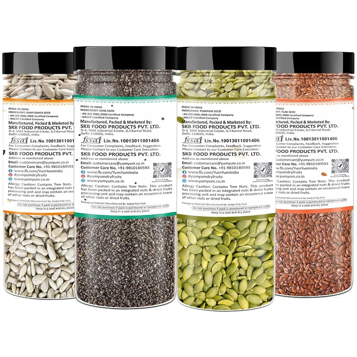 YUM YUM Healthy Edible Seeds Combo for Eating 800g (Pack of 4-200g Jar Each) Roasted Seeds Mix (Chia, Sunflower, Pumpkin, FlaxSeed) - Mixed Seeds | Diet Snacks| Boost Immunity | Mix Seeds