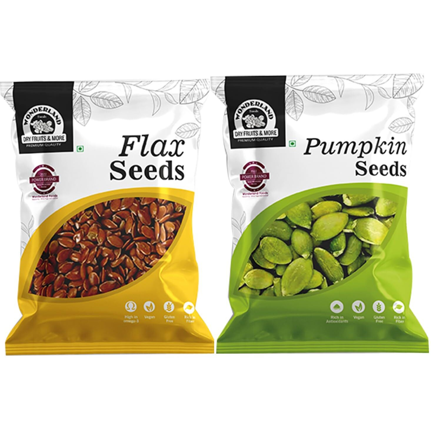 WONDERLAND FOODS Healthy I Raw (Unroasted) Flax & Pumpkin Seeds 300g Pouch Combo Pack (150g X 2)
