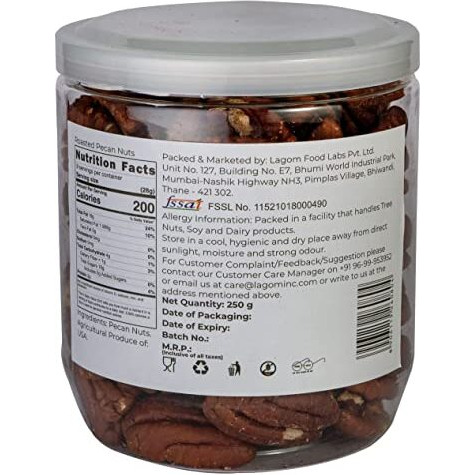 Lagom Gourmet Roasted Pecan Nuts 250g | No Salt | Dry Roasted | No Oil Used | All Natural | No Preservatives | No Additives | Gluten Free | Vegan | Plant Based | Non GMO | Nuts Dry Fruits