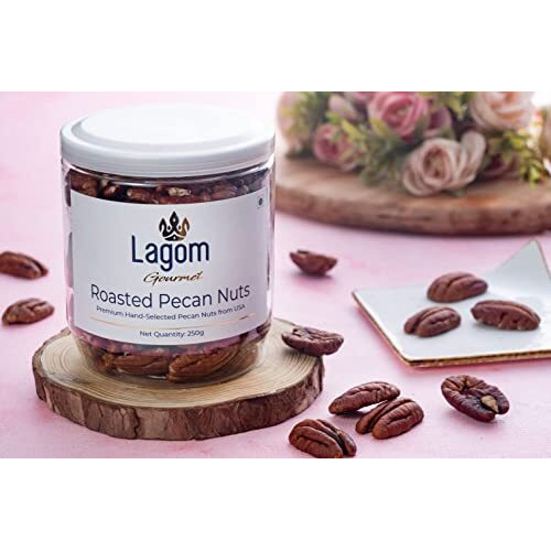 Lagom Gourmet Roasted Pecan Nuts 250g | No Salt | Dry Roasted | No Oil Used | All Natural | No Preservatives | No Additives | Gluten Free | Vegan | Plant Based | Non GMO | Nuts Dry Fruits