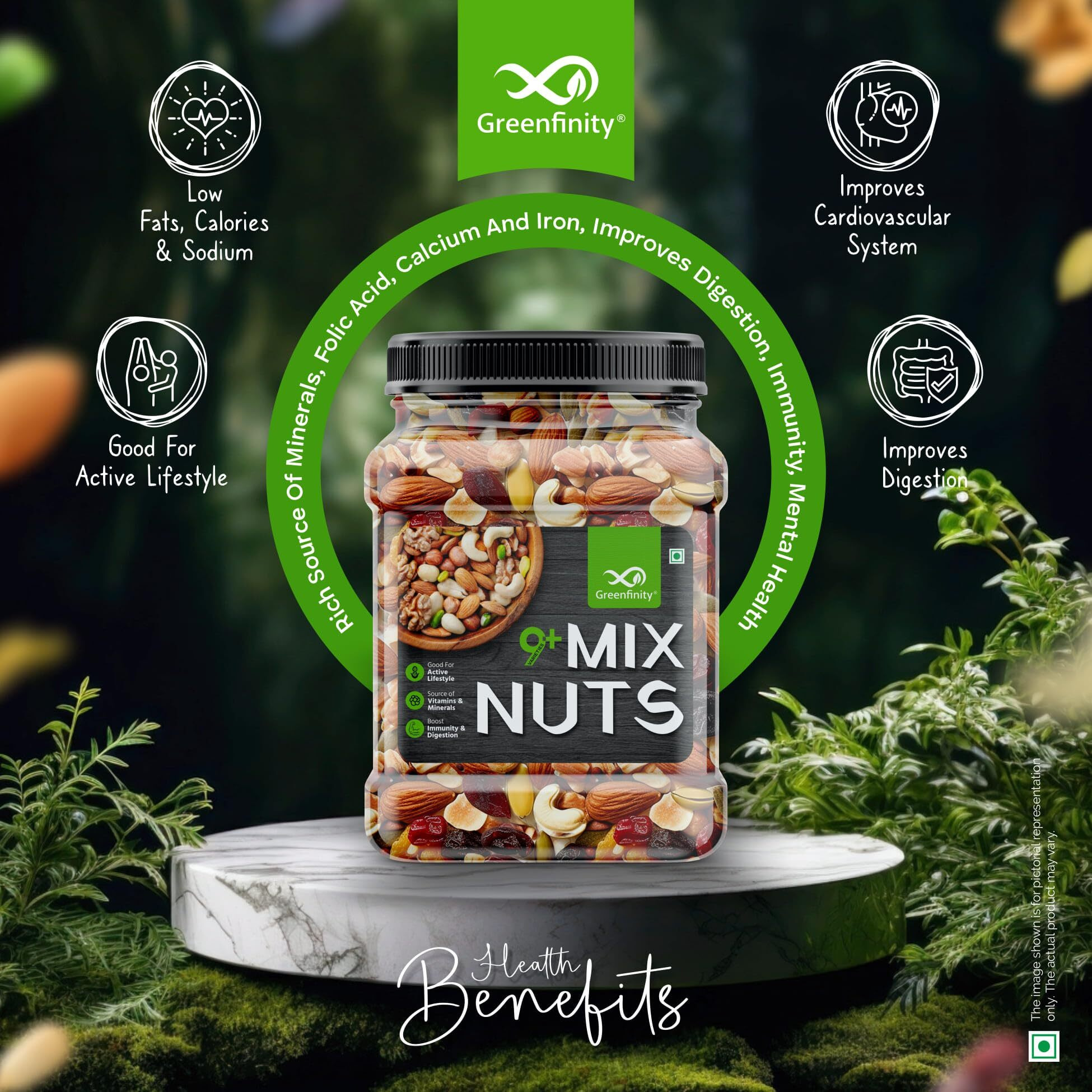 GreenFinity Healthy Nutmix 250g, Dried Almonds, Black Raisins, Cashewnuts, Cranberries, Green Raisins, Walnut Kernels & Many More.