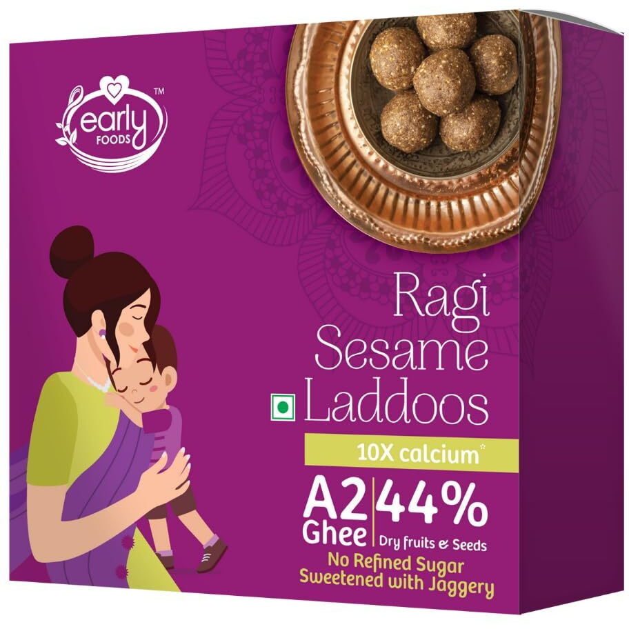 Early Foods Ragi Sesame Laddoo  A2 Ghee Ragi Til Laddu With Jaggery | Sugar Free Laddu | Desi Ghee Laddoos | Ragi & Til Laddu | Postpartum Ladoo | Nuvvula Laddu, 250 Gram