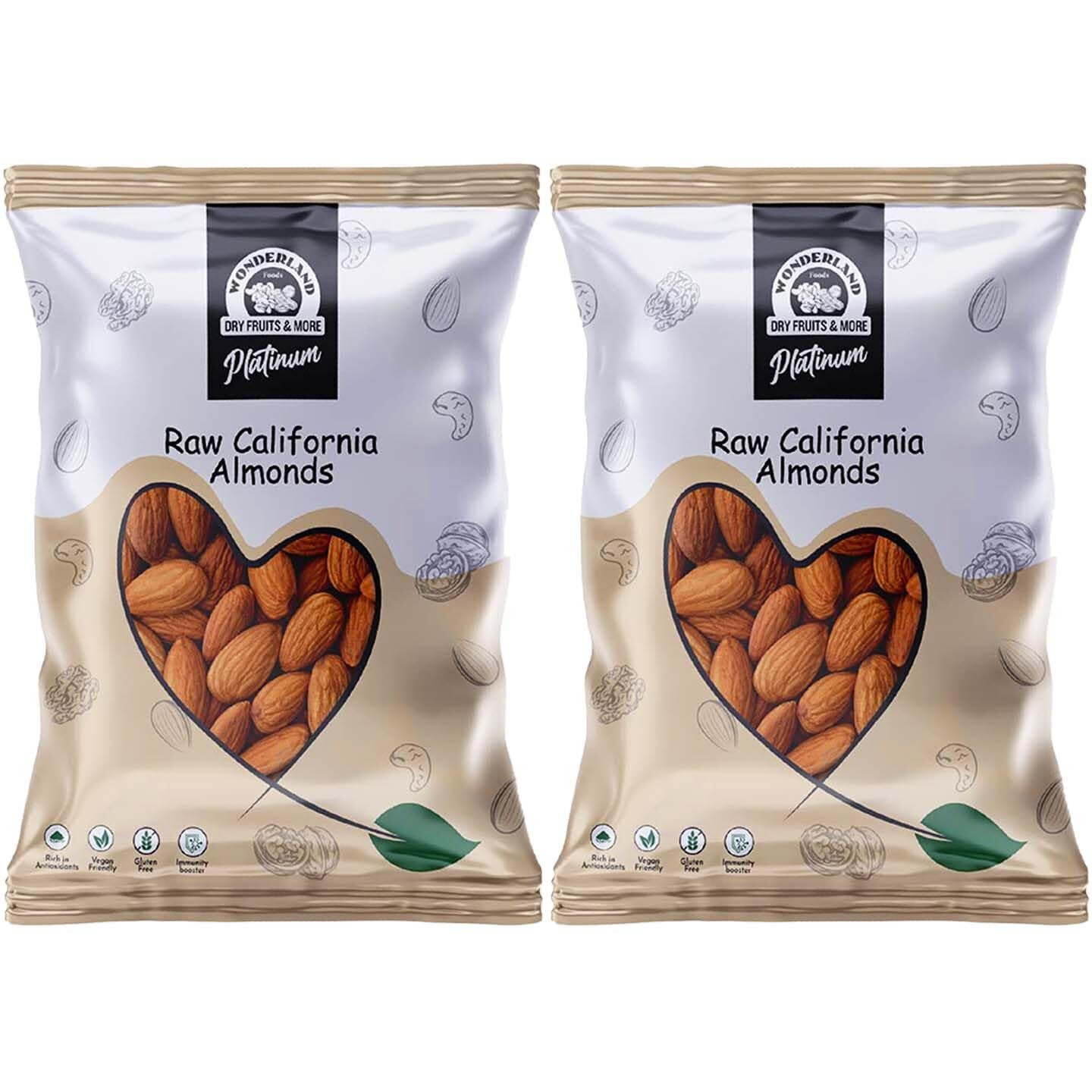 WONDERLAND FOODS Platinum California Almond (Badam) 1Kg (500g X2) Pouch