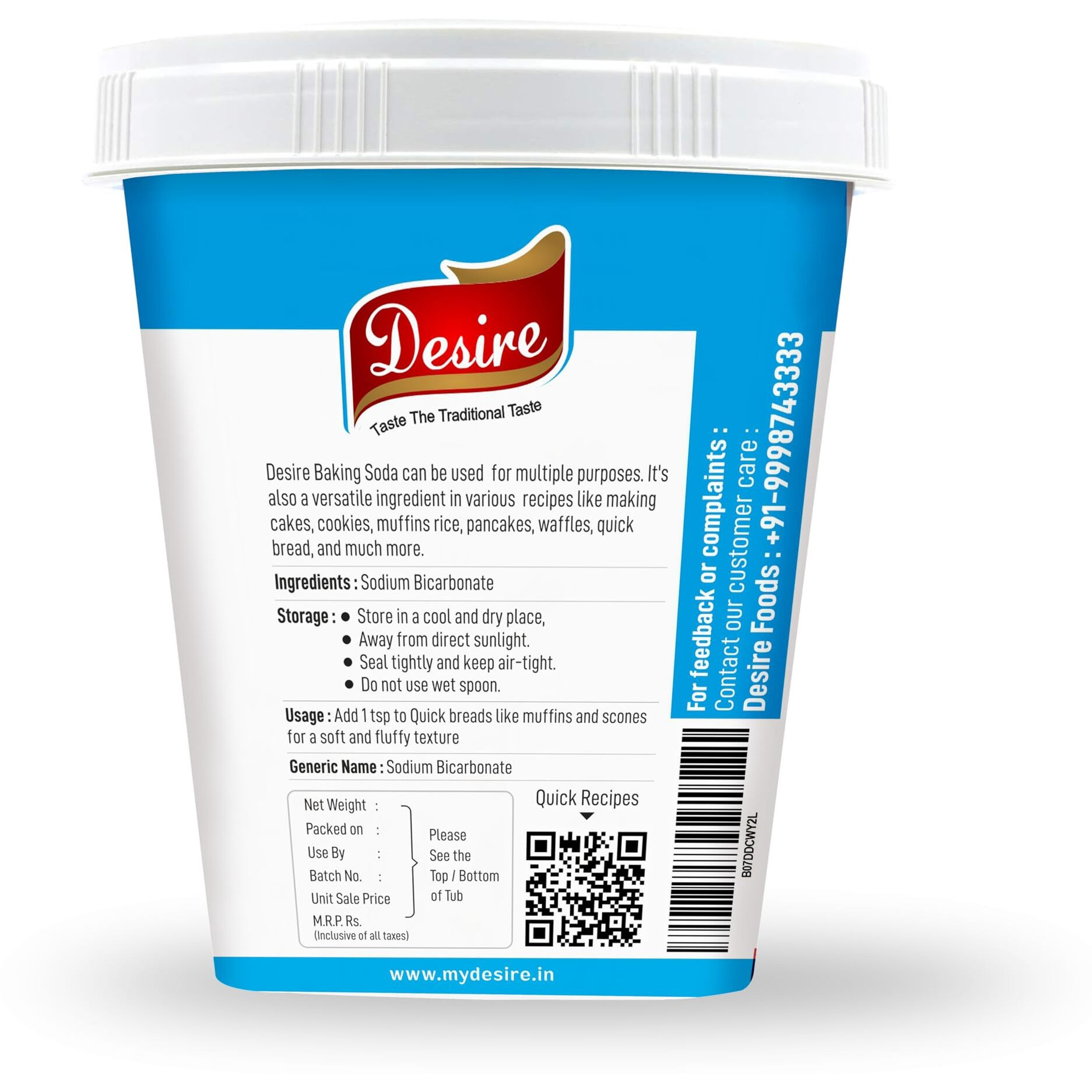 Desire Baking Soda 400 Gram | Pure & Versatile for Baking, Cleaning, and Deodorizing | Perfect for Cakes, Cookies, and Breads | Natural Cleaner for Kitchen, Bathroom, and More