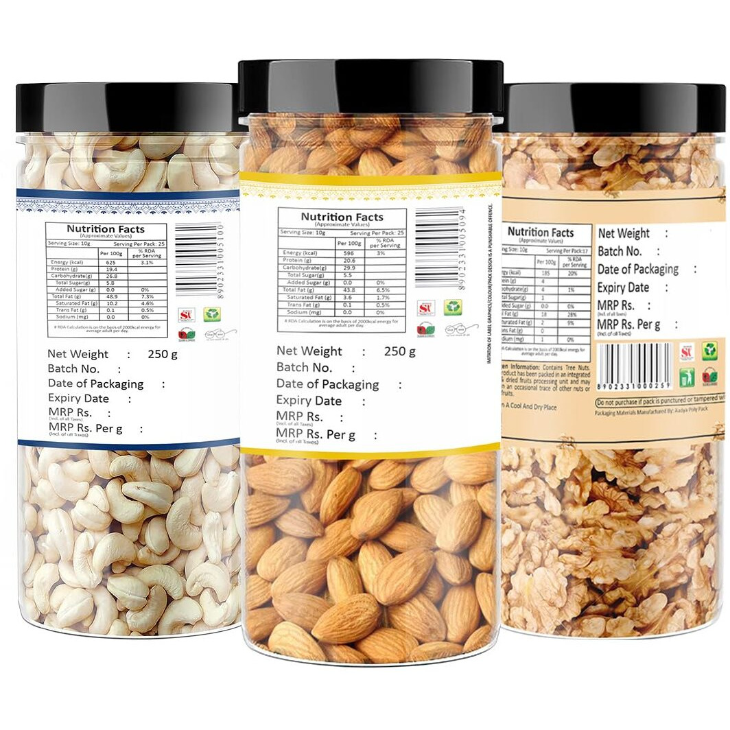 YUM YUM Dry fruits combo pack of Almonds, Cashew & Walnut | akhrot, kaju & badam 750gm - Almonds, Cashews, Walnuts
