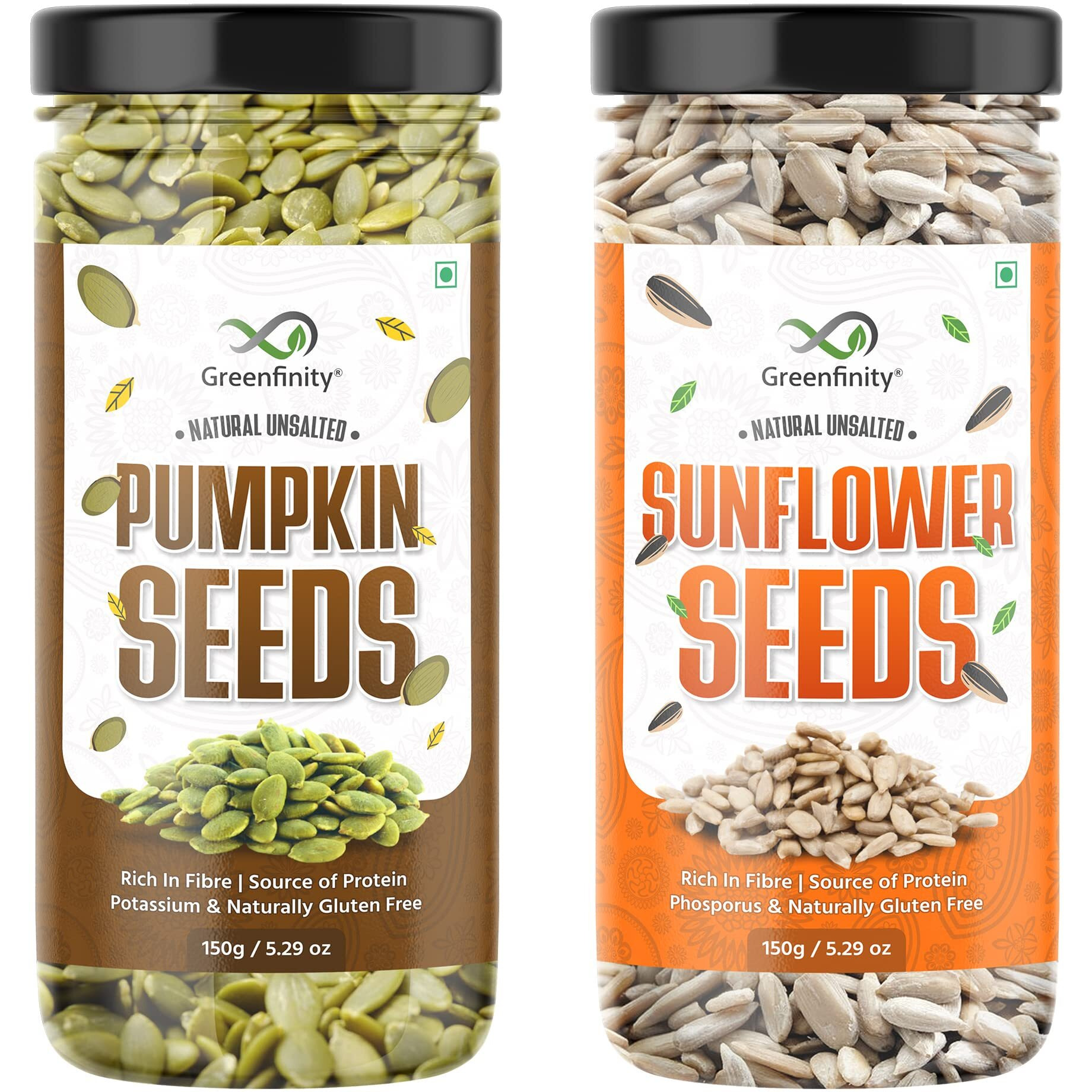 GreenFinity Organic Sunflower & Pumpkin Seeds Combo for Healthy heart, Restful sleep, Boosted energy and Weight management - 300g