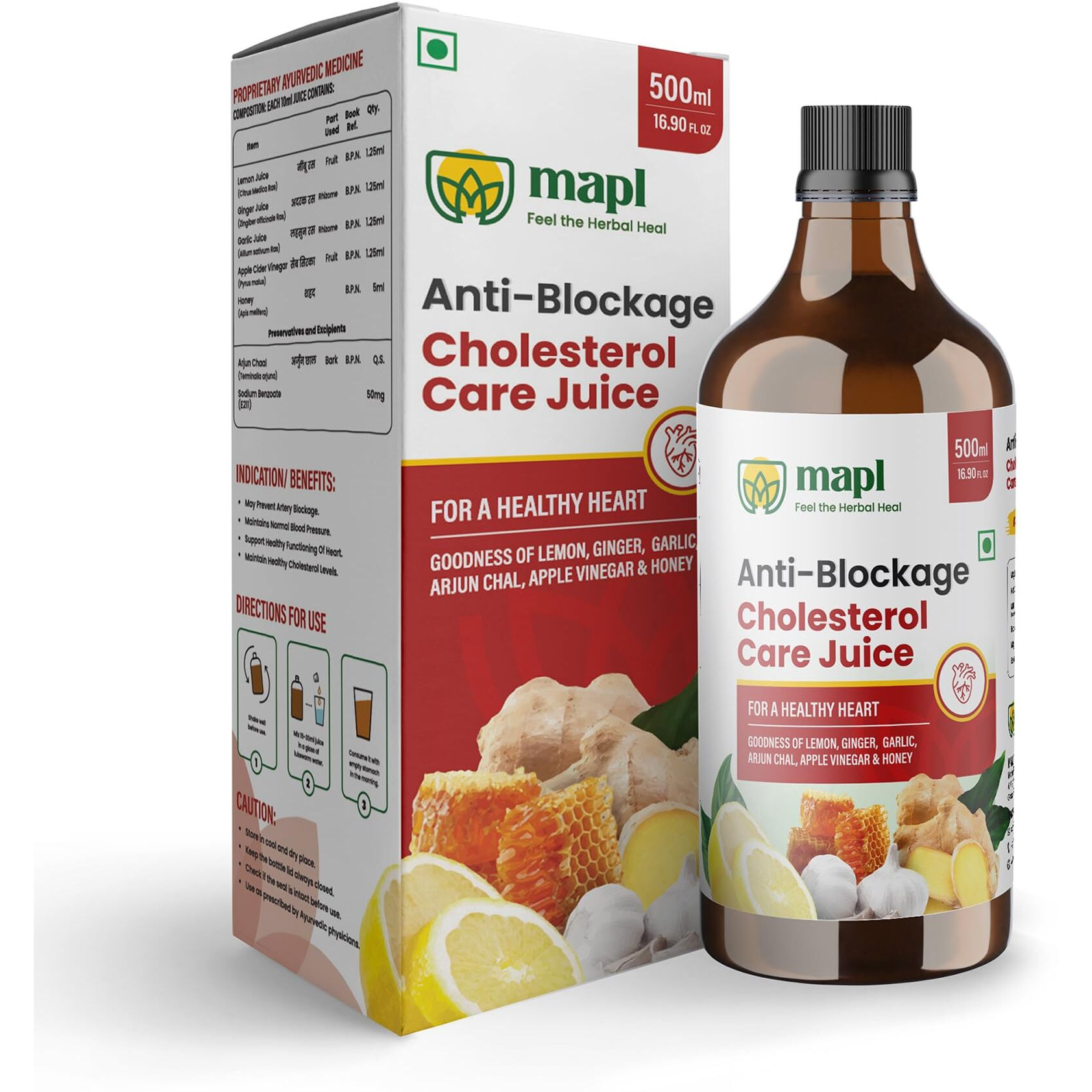MAPL Anti Blockage Juice| Natural Heart rejuvenator| 100% Ayurvedic| Cholesterol care| 500 ml