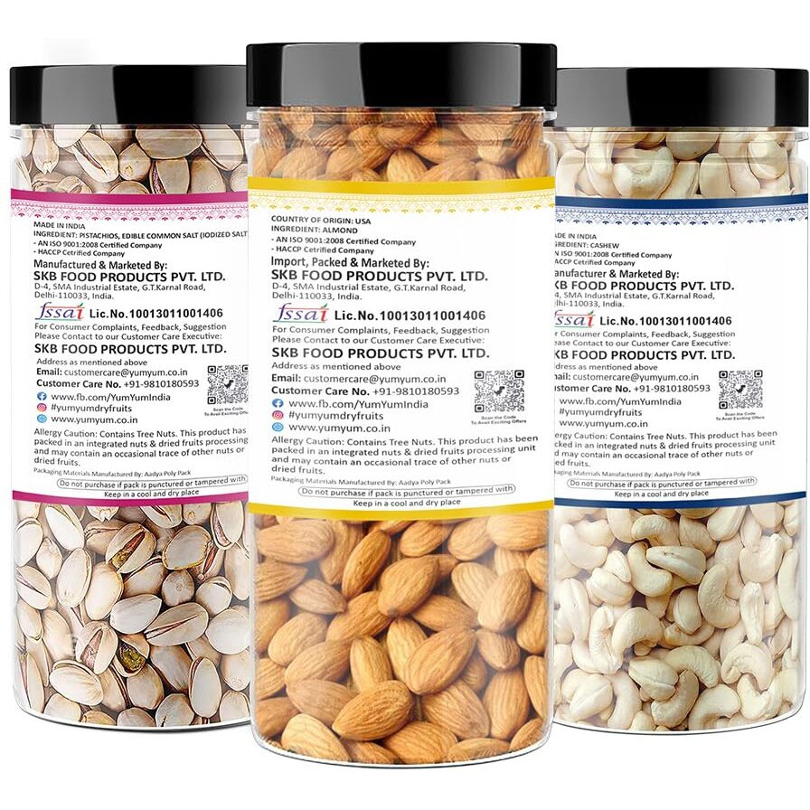 YUM YUM Premium Dry Fruits Combo Pack of 3 | California Almonds 250g, Whole Cashew Nut 250g, Roasted Salted Pistachios 250g| Total 750g | Healthy Dry Fruits Snacks | Badam, Kaju,Pista Dry fruit Combo
