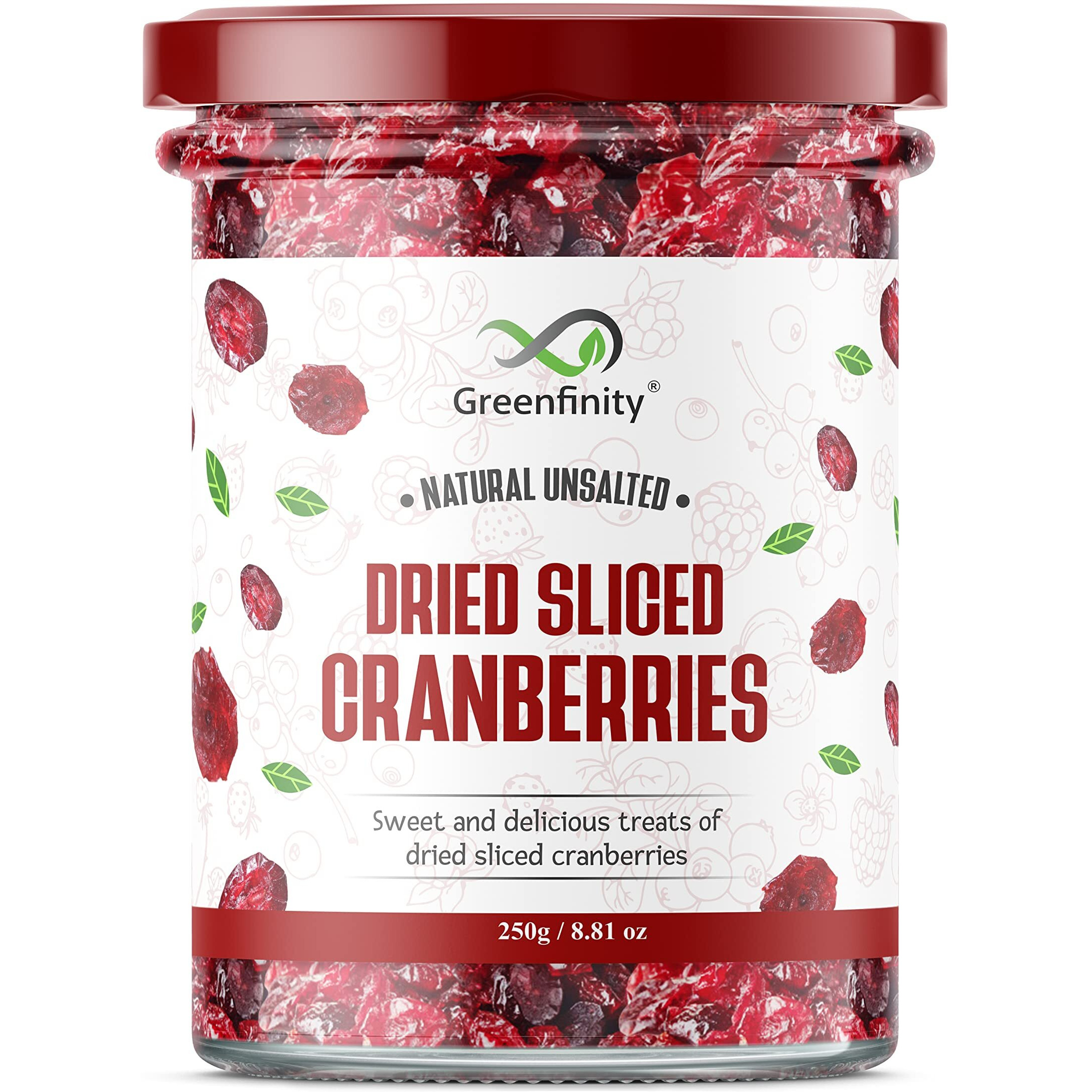GreenFinity Cranberries Dried Sliced, 250Gram, Antioxidant Rich, Dried Sliced Cranberries, Healthy Snack