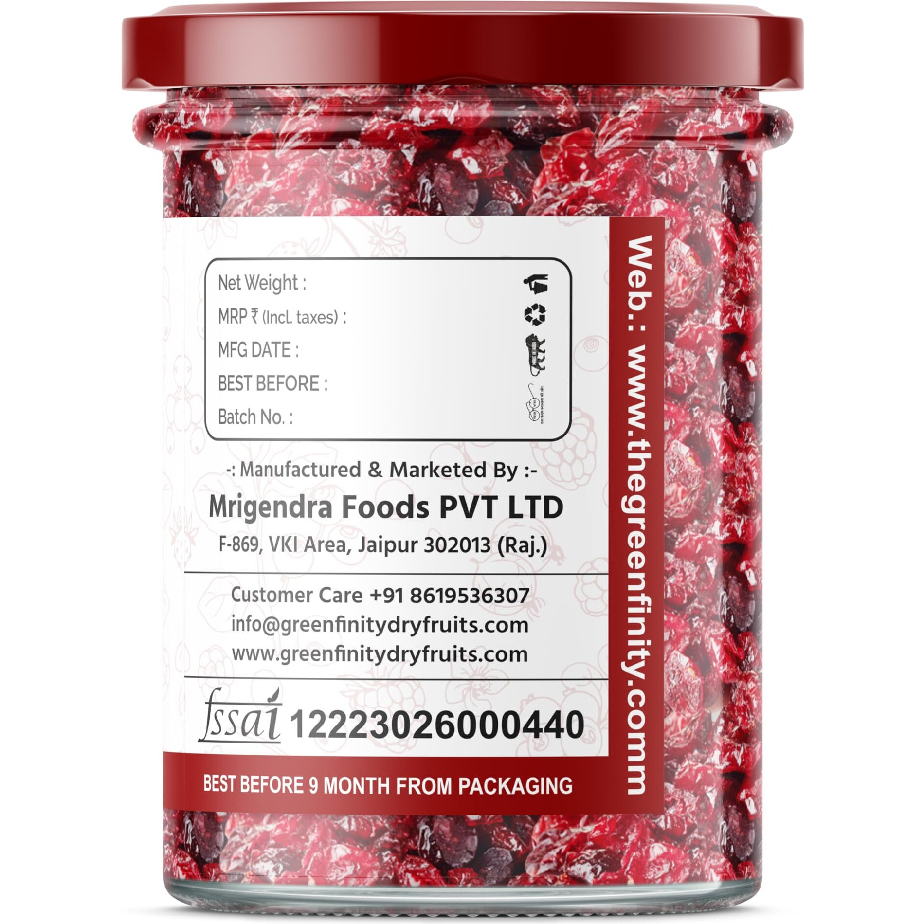 GreenFinity Cranberries Dried Sliced, 250Gram, Antioxidant Rich, Dried Sliced Cranberries, Healthy Snack