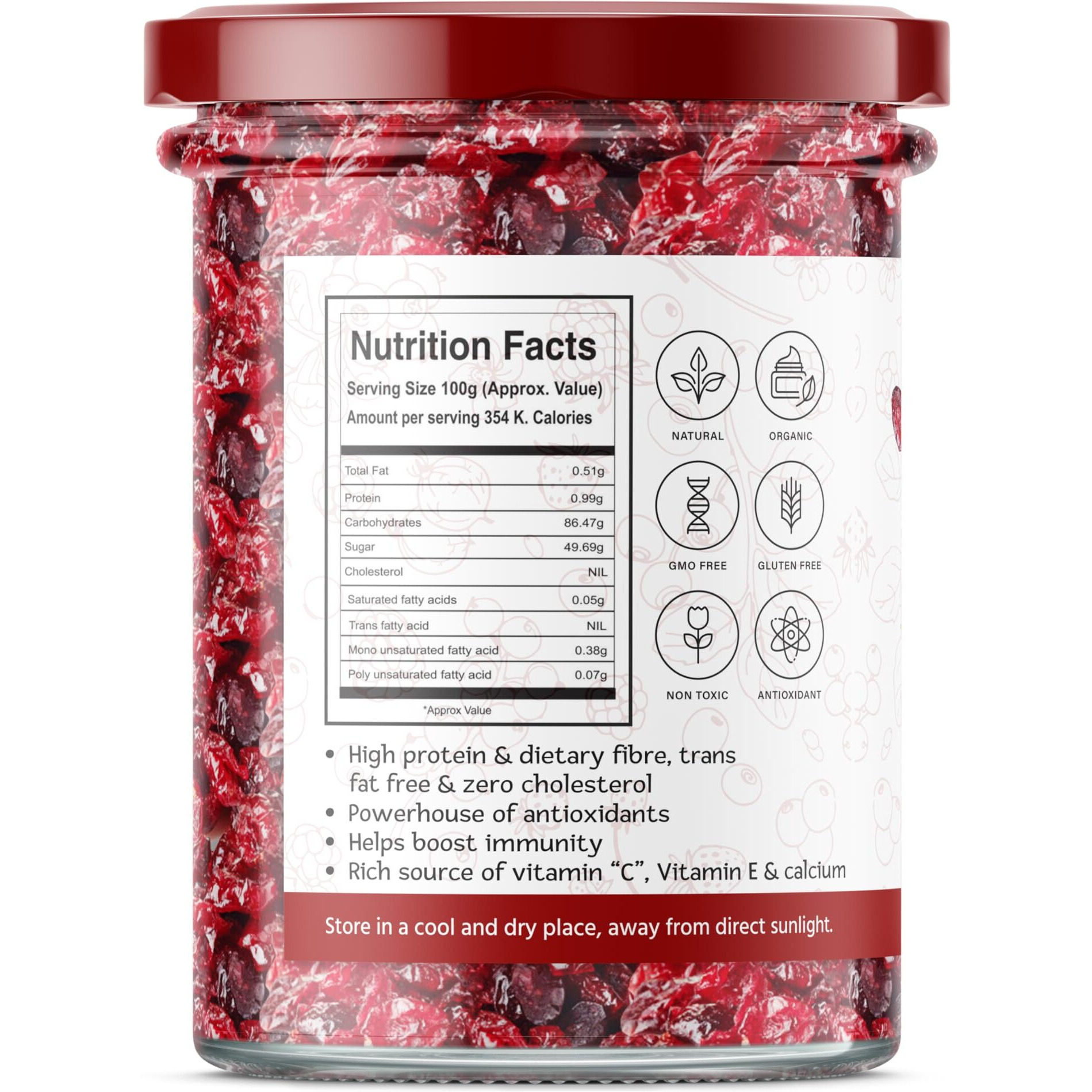 GreenFinity Cranberries Dried Sliced, 250Gram, Antioxidant Rich, Dried Sliced Cranberries, Healthy Snack