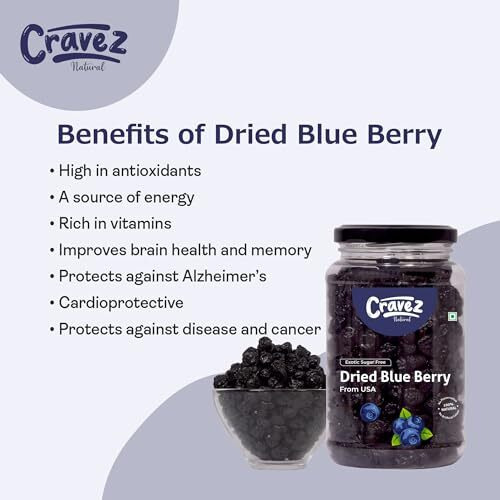 Cravez Dried Blueberries - 1000g, Sweet Berries | Dried Fruits | Rich in Calcium, Vitamin K | Healthy Skin | Boost Immunity | Vegan, Non-GMO, Preservative-Free | Blueberry Snacks