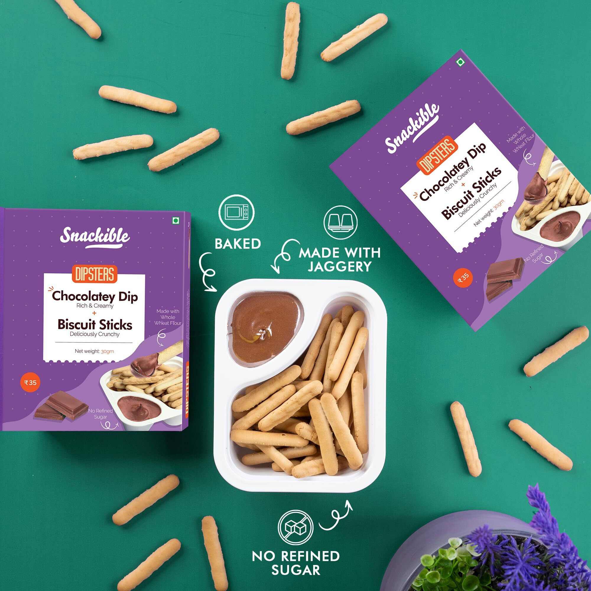 Snackible Dipsters Biscuit Sticks & Dip - Assorted Pack of 4 Flavours | Chocolatey, Butterscotch, Caramel, Crispies & Cream | (Pack of 12) - 12x30gm | Baked | Healthy Biscuit&Dip | Mixed Flavors |