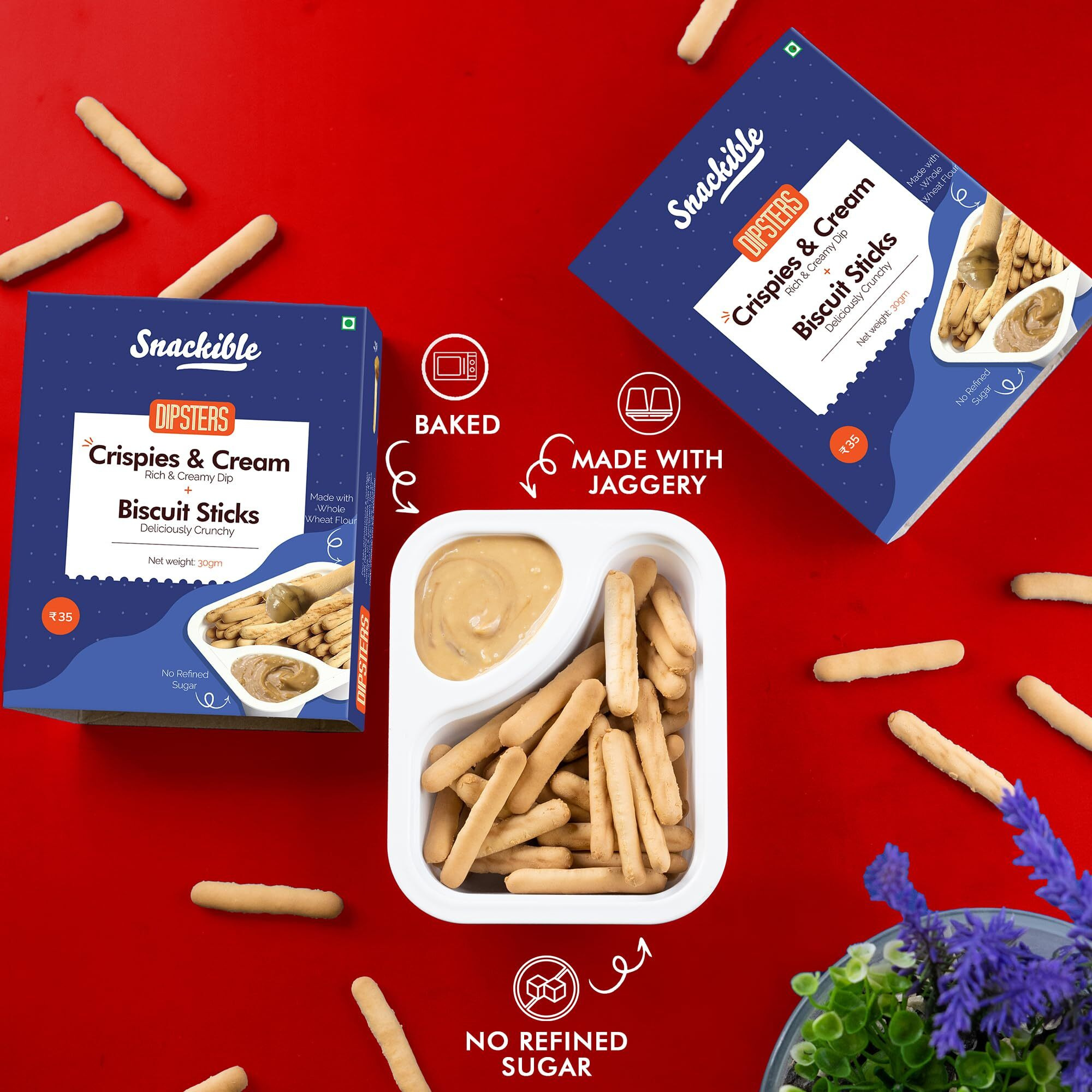 Snackible Dipsters Biscuit Sticks & Dip - Assorted Pack of 4 Flavours | Chocolatey, Butterscotch, Caramel, Crispies & Cream | (Pack of 12) - 12x30gm | Baked | Healthy Biscuit&Dip | Mixed Flavors |