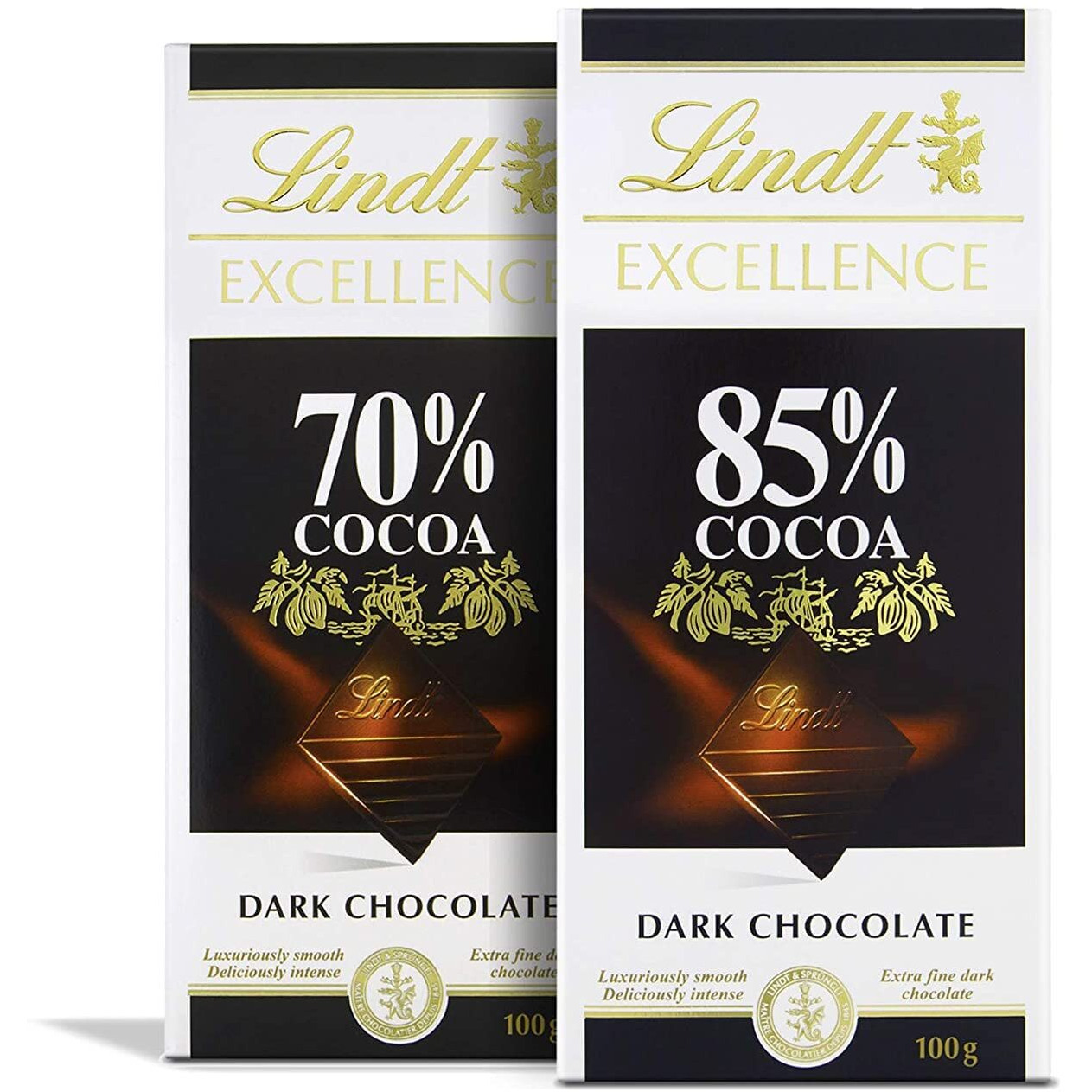 LINDT Excellence Dark 70% Cocoa Chocolate Bar and LINDT Excellence Dark 85% Cocoa Chocolate Bar | Pack of 2 | 100gm