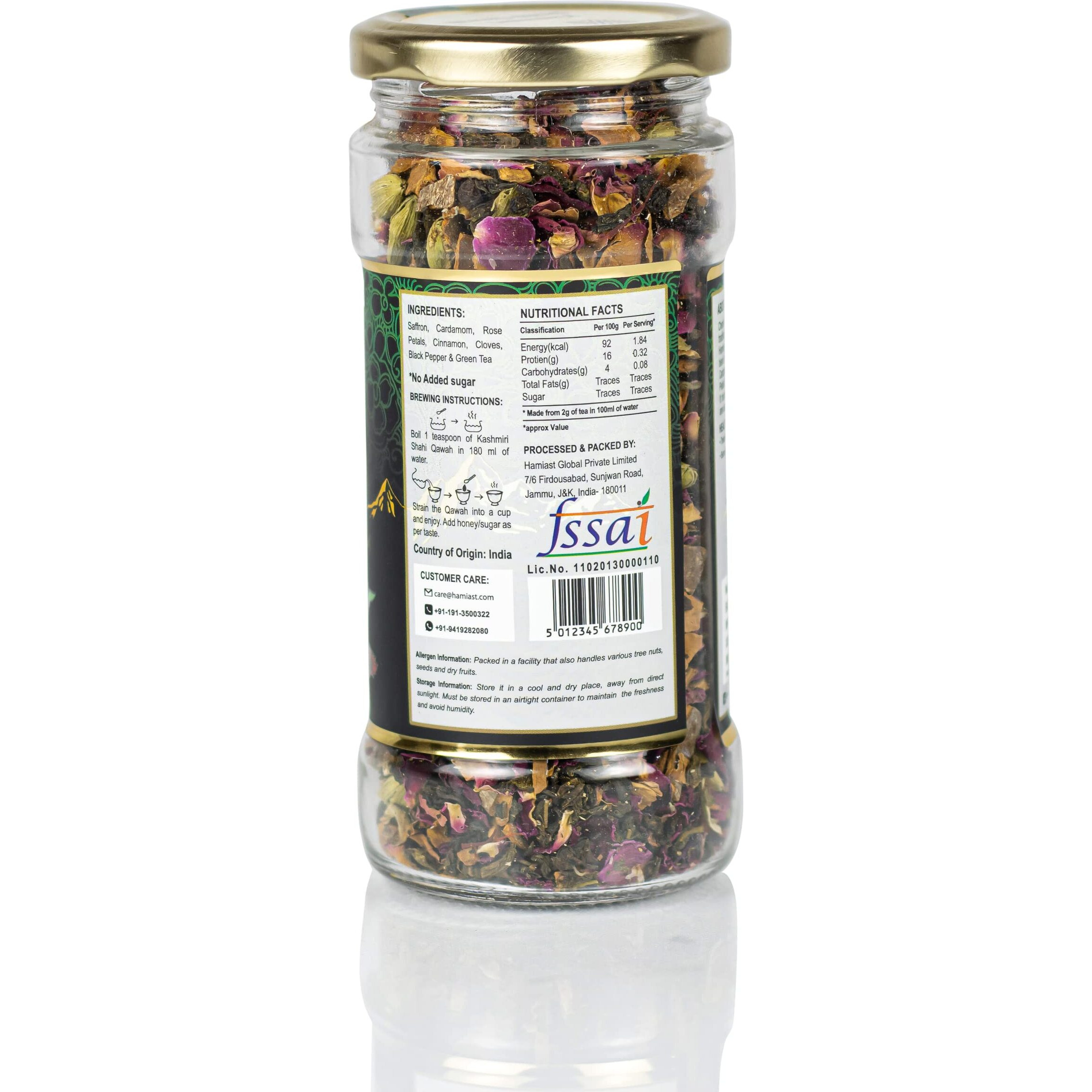Hamiast Kashmiri Shahi Qawah (Kahwa) Loose Leaves Green Tea With Saffron, Authentic And Traditional Blend,Without Sugar, 200 Grams (100G Pack Of 2 Serves 100 Cups)