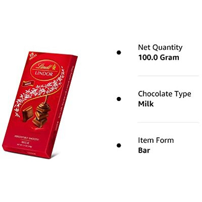 Lindt Lindor Irresistibly Smooth Milk Chocolate, 100 Grams