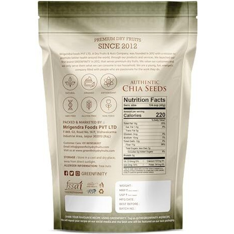 GreenFinity Seeds Chia Seeds, 1 Kg | Raw Chia Seeds With Omega 3 & Fibre For Weight Loss Management