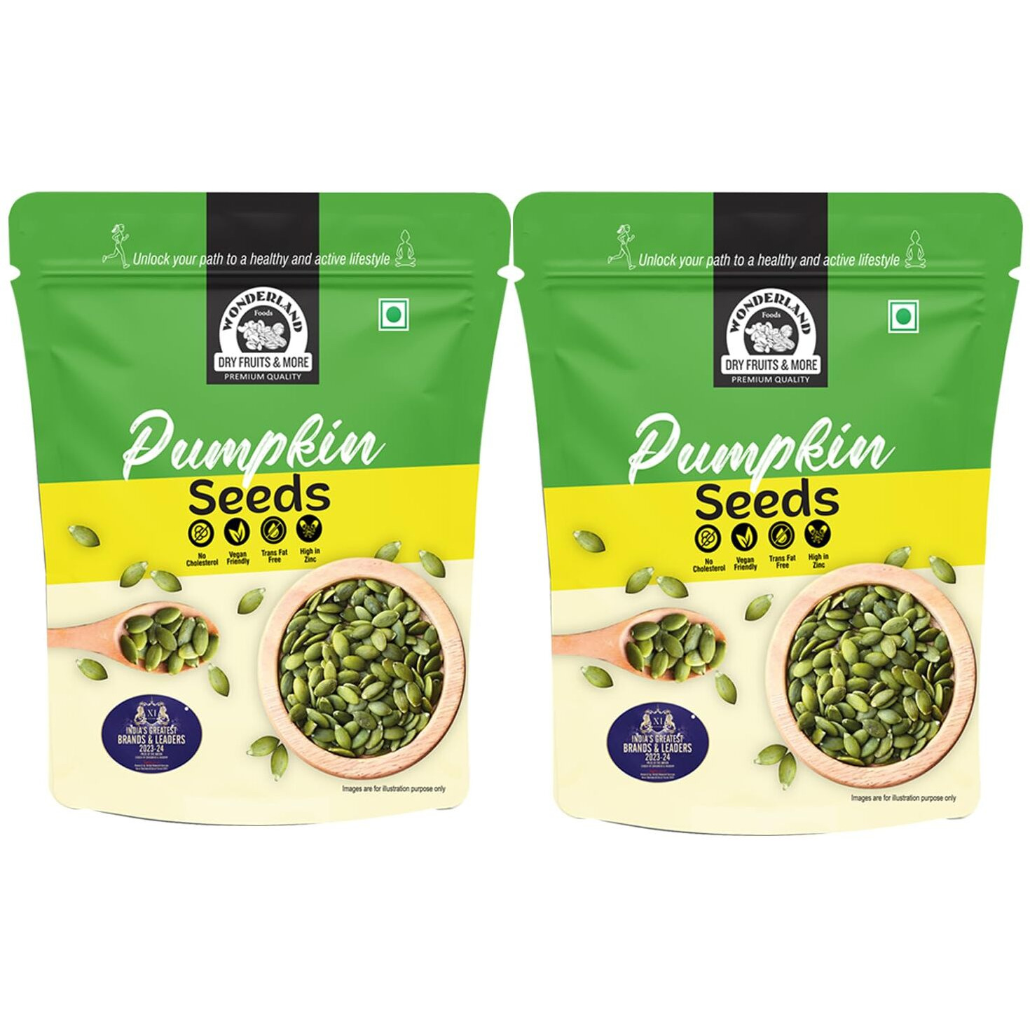 Wonderland Foods Raw & Unroasted Pumpkin Seeds 500g (250gX2) Pack of 2 Pouch I Kaddu Seeds Full of Protein, Antioxidants, & Fibre I Great Source of Omega 3 & Omega 6 I Immunity Booster Dieting Snack