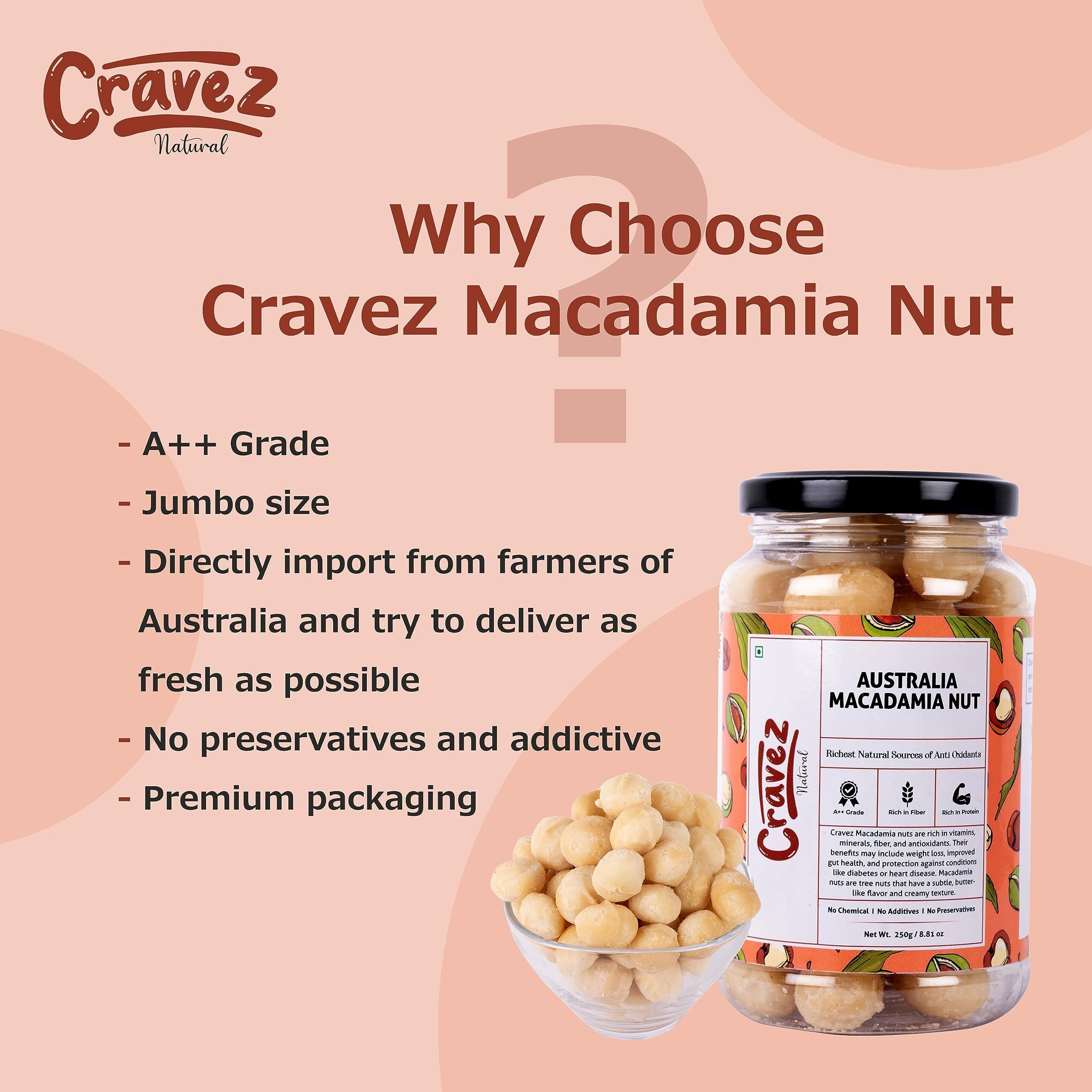 cravez Exotic Macadamia Nuts - 1000 Gram (Grade A ++ Nuts, Premium Jumbo Size, Imported) Richest Natural Source Of Antioxidants | Healthy Fats |Vegan | No Additives | Packed In Premium Reusable Jar