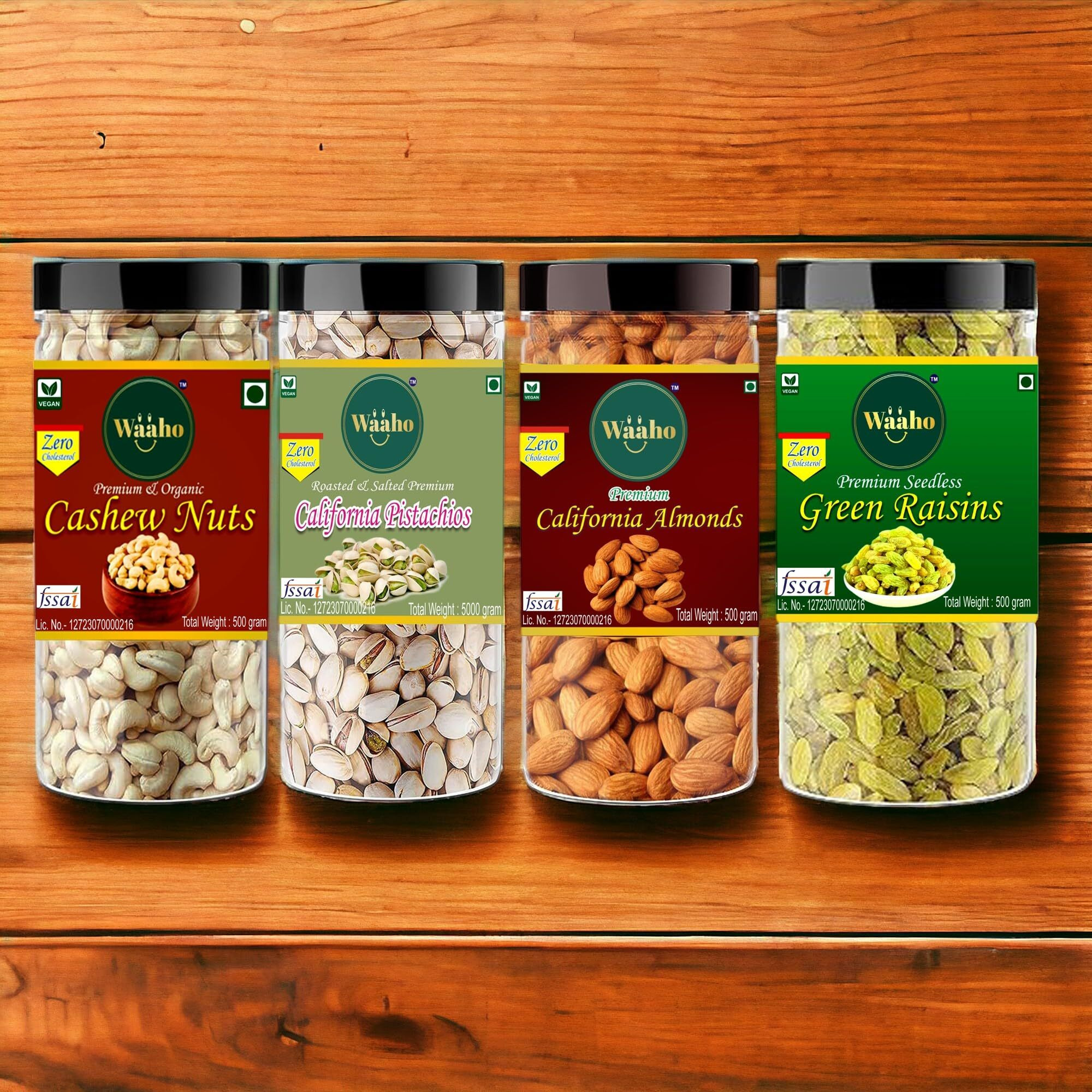 WAAHO Combo Pack Of Cashew, Almonds, Raisins, Pista (200Gm X 4) Kaju, Badam, Pista, Kishmis 800 Gram, Whole