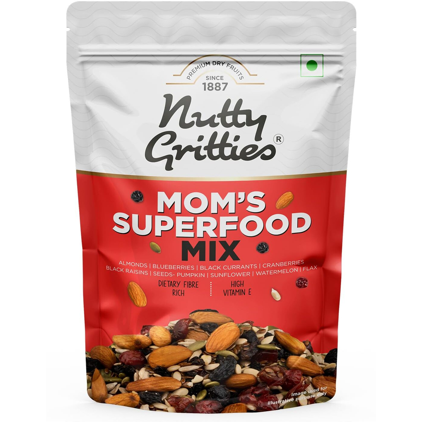 Nutty Gritties Moms Superfood Healthy Trail Mix 400g( Pack of 2 ,Each Pack 200g,) - Roasted Almonds | Mixed Roasted Seeds Flax, Pumpkin, Sunflower | Dried Black Currant, Cranberries, Blueberries with Black Raisins| Healthy Snack