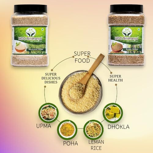 HDC Siridhanya Unpolished And Organic Millets Combo Pack Of 5 [Kodo, Foxtail, Barnyard, Little And Proso millets, Each Millet 500gm Packed In Jar] Organically Grown From Andhra Pradesh.