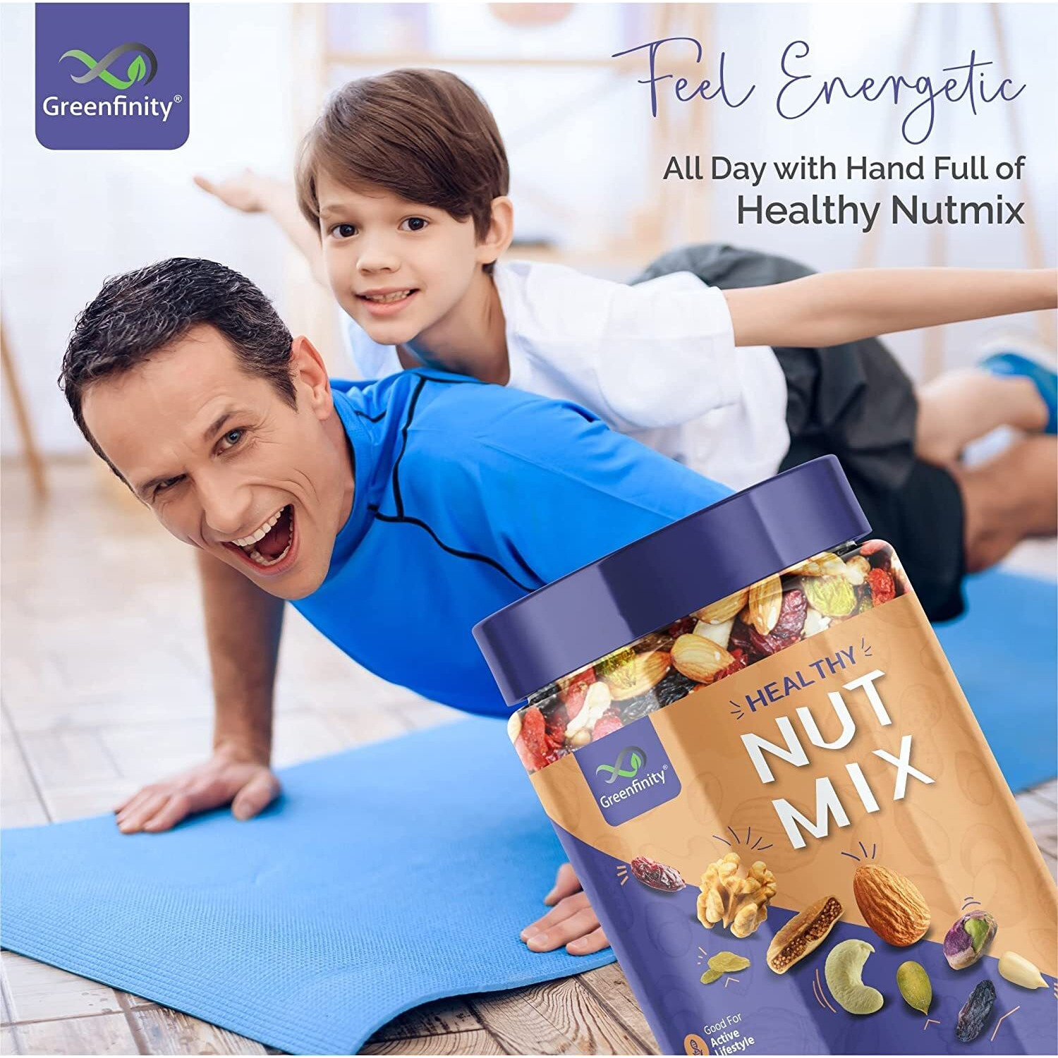 GreenFinity Premium International Healthy Nutmix 500g, Dried Almonds, Black Raisins, Cashewnuts, Cranberries, Green Raisins & Many More.