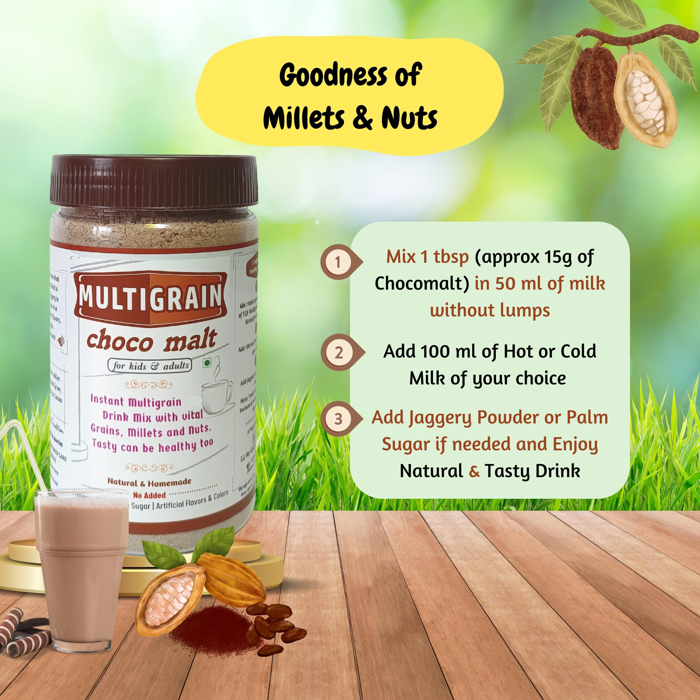 The Great Banyan Multigrain Choco Malt, 2x 300g  Natural Instant Drink Mix for Kids & Adults | Made with Millets, Nuts & Wholegrains | No White Sugar, No Preservative Chocolate Mix