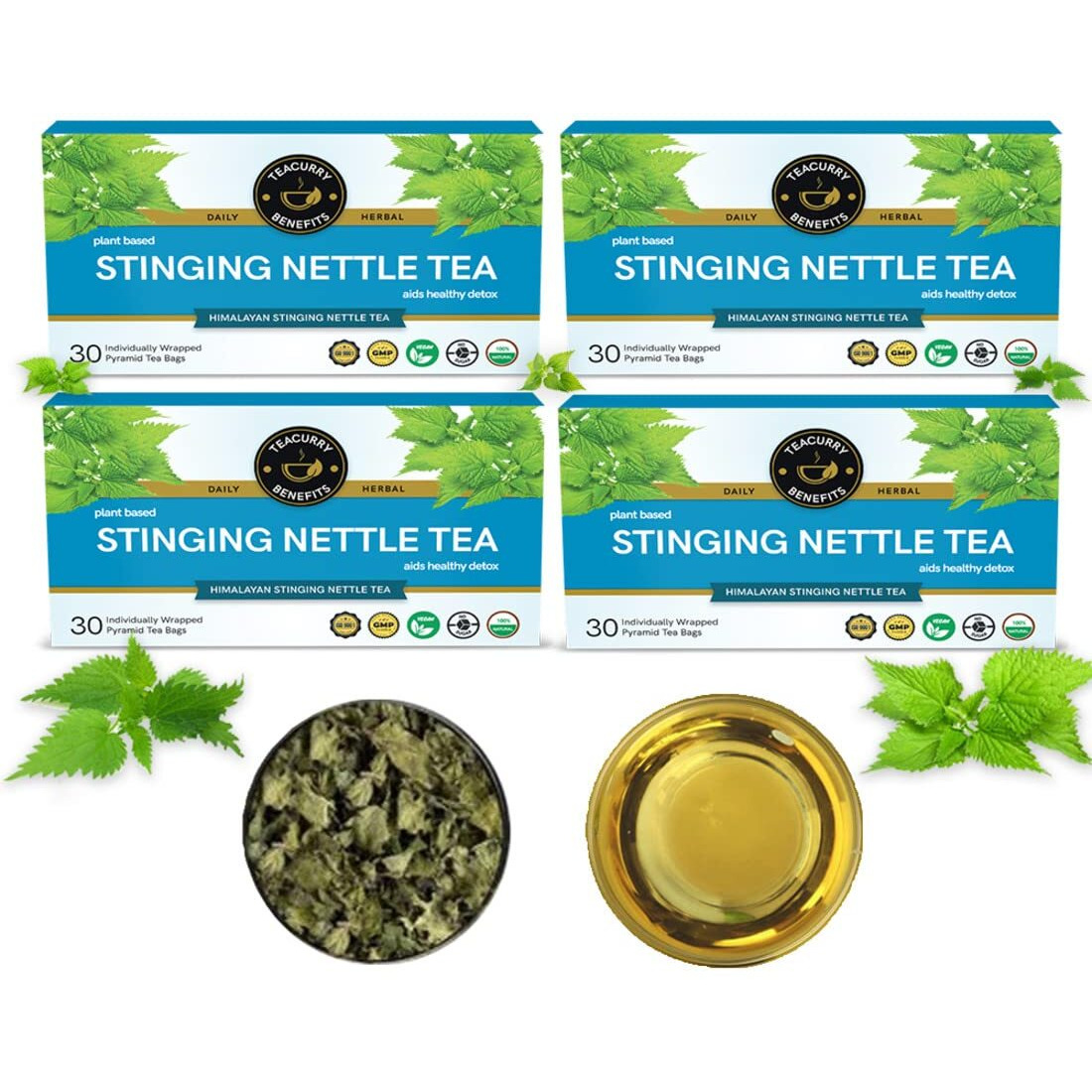 TEACURRY Stinging Nettle Tea (4 Months Pack, 120 Tea Bags) - Helps with Blood Sugar, Blood Purify, Kidney Detox - Nettle Tea Bags