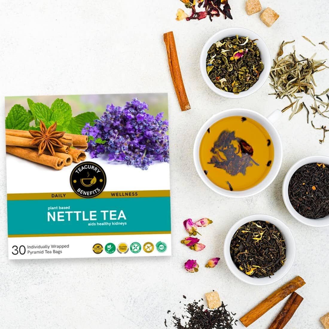 TEACURRY Stinging Nettle Tea (4 Months Pack, 120 Tea Bags) - Helps with Blood Sugar, Blood Purify, Kidney Detox - Nettle Tea Bags