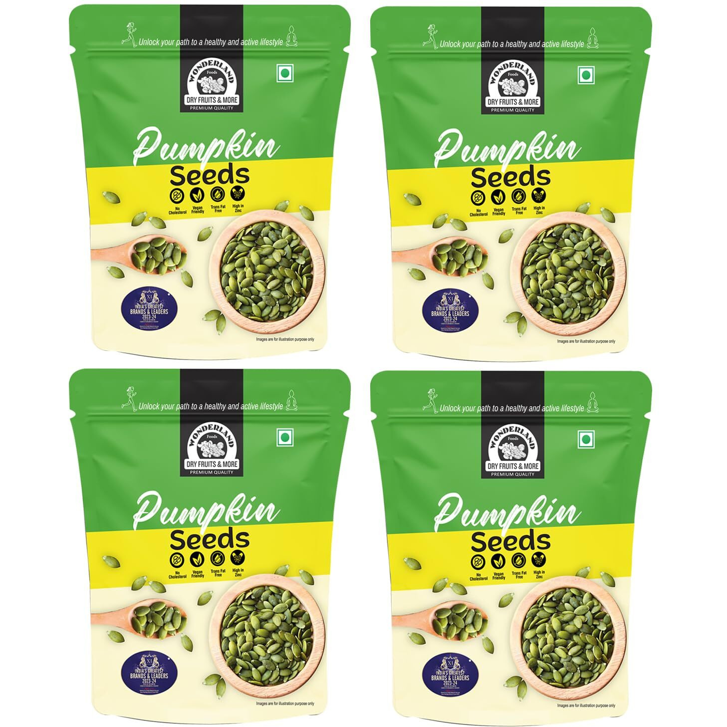 Wonderland Foods Raw & Unroasted Pumpkin Seeds 1 Kg (250gX4) Pack of 4 Pouch I Kaddu Seeds Full of Protein, Antioxidants, & Fibre I Great Source of Omega 3 & Omega 6 I Immunity Booster Dieting Snack