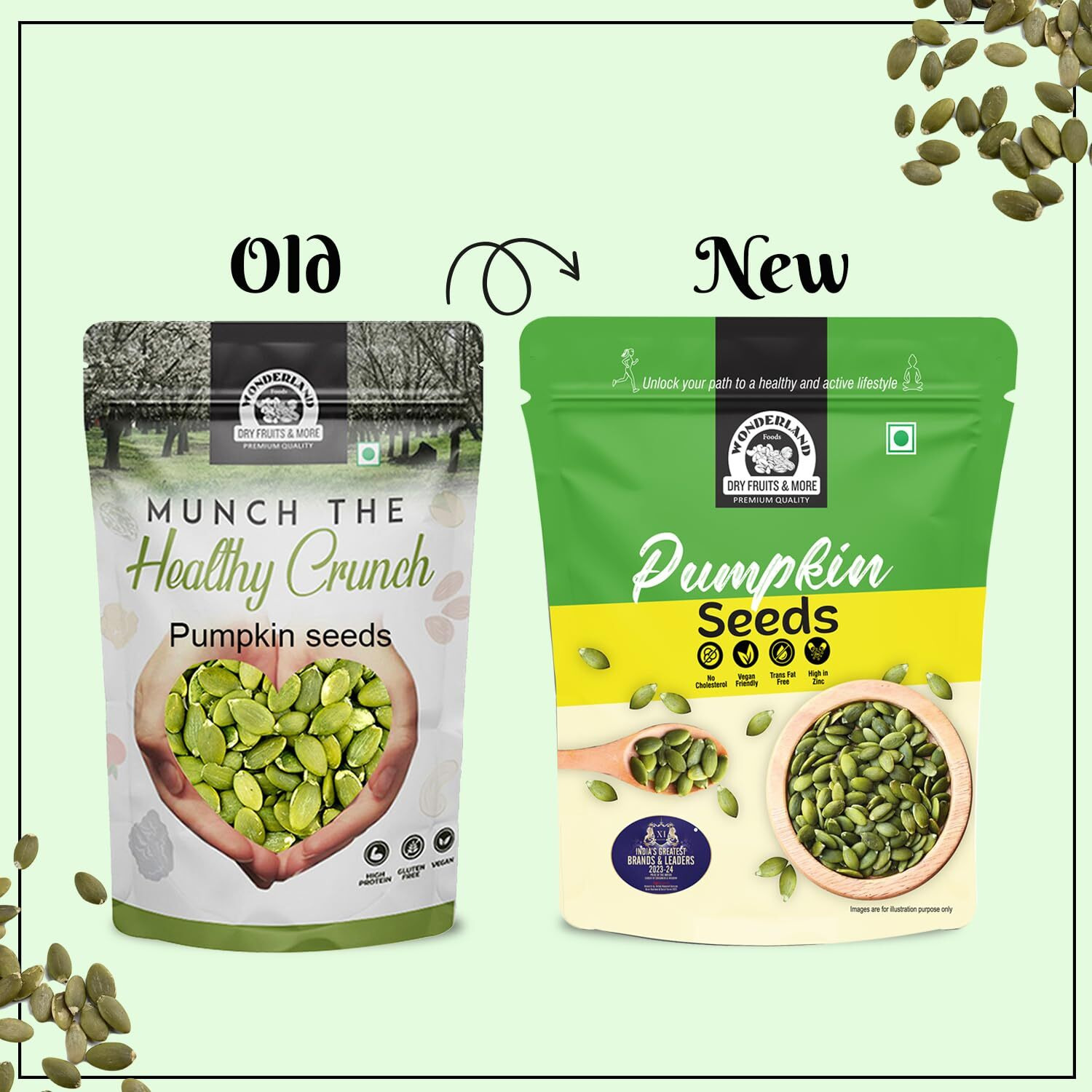Wonderland Foods Raw & Unroasted Pumpkin Seeds 1 Kg (250gX4) Pack of 4 Pouch I Kaddu Seeds Full of Protein, Antioxidants, & Fibre I Great Source of Omega 3 & Omega 6 I Immunity Booster Dieting Snack