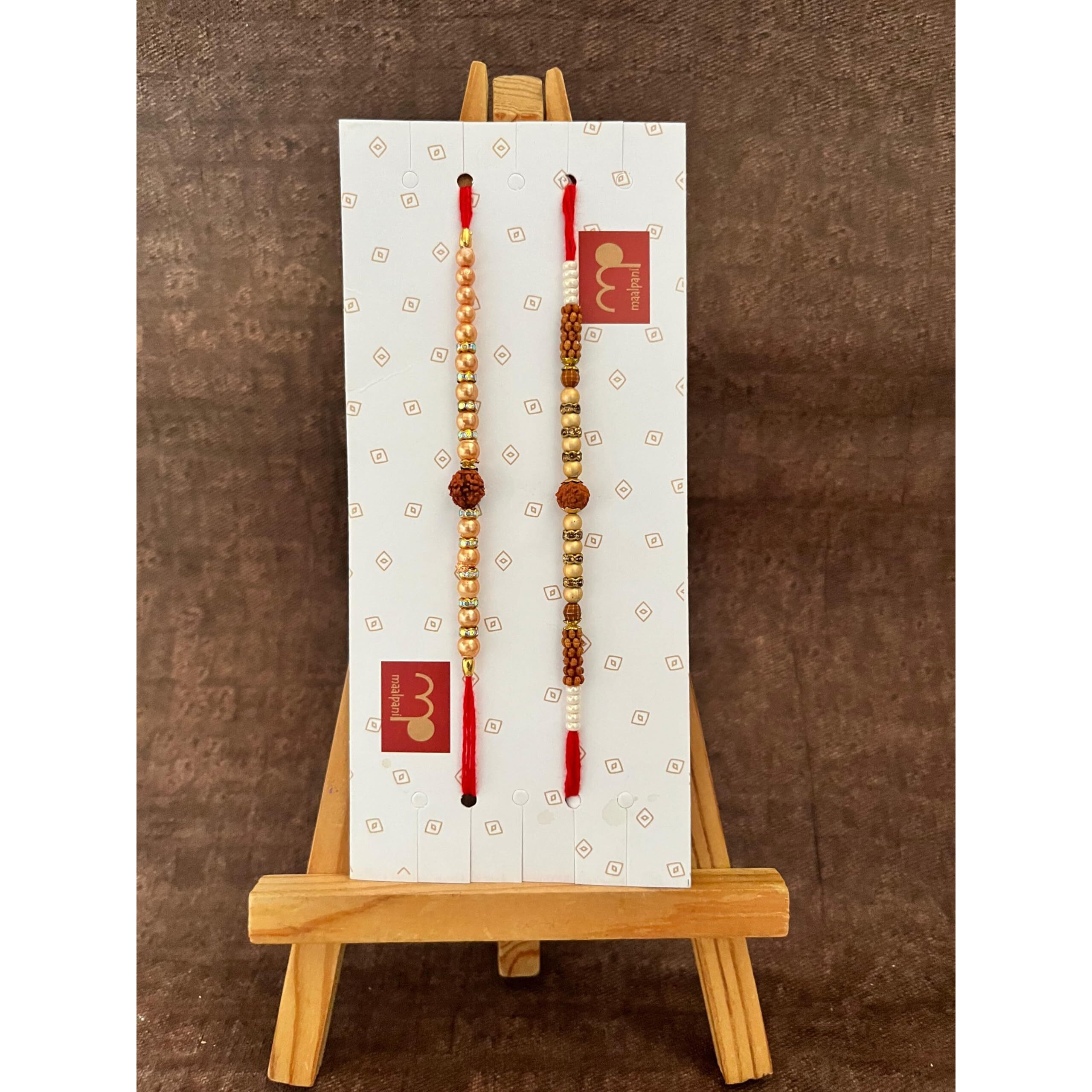 Maalpani Set of 2 Rudraksh Rakhi - Chocolates - Celebration Festival Pack - Chocolate Rakhi Hamper to Brother