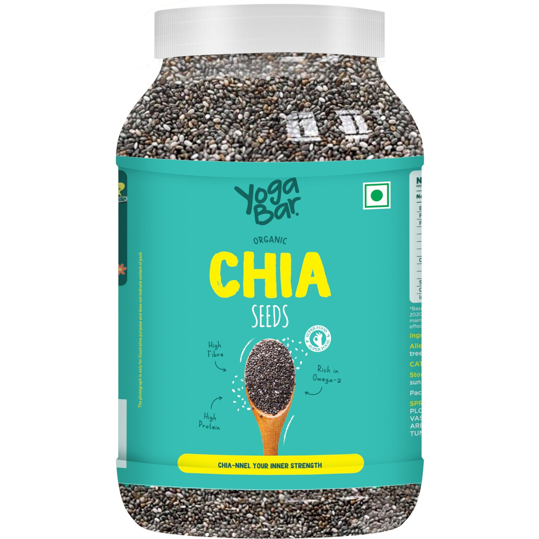 Yogabar Roasted Organic Chia Seeds 1Kg, Rich Source in Plant Protein, Diet Food Healthy Snacks, Loaded with Calcium, Iron, Zinc and Magnesium