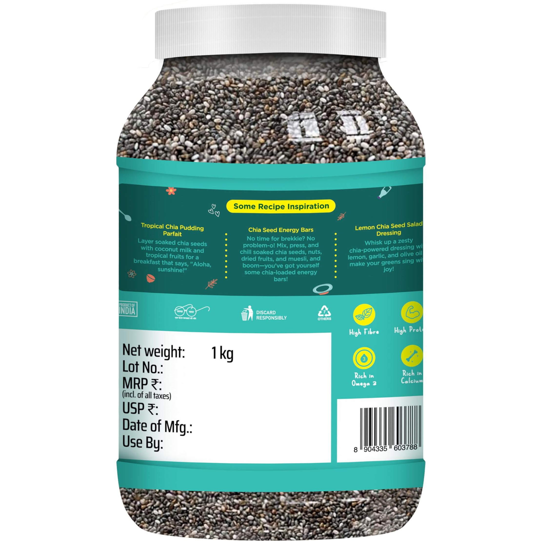 Yogabar Roasted Organic Chia Seeds 1Kg, Rich Source in Plant Protein, Diet Food Healthy Snacks, Loaded with Calcium, Iron, Zinc and Magnesium