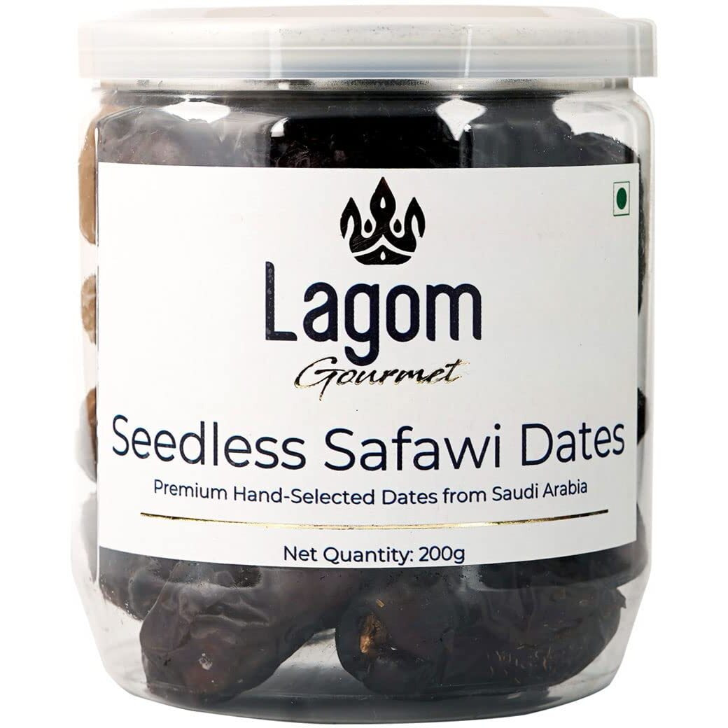 Lagom Gourmet Seedless Safawi Dates 200G,Saudi Arabia Dates,All Natural,No Preservatives,No Added Sugar,Gluten Free,Vegan,Plant Based,Non Gmo,Dates Dry Fruits,Khajur,Khajoor,Khejur
