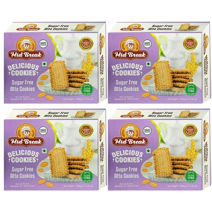MidBreak - Sugar Free Atta Biscuits | Sugar Free Atta Cookies | Atta Biscuits | Premium Handmade Cookies | 300 Gm x 4 | Pack of 4