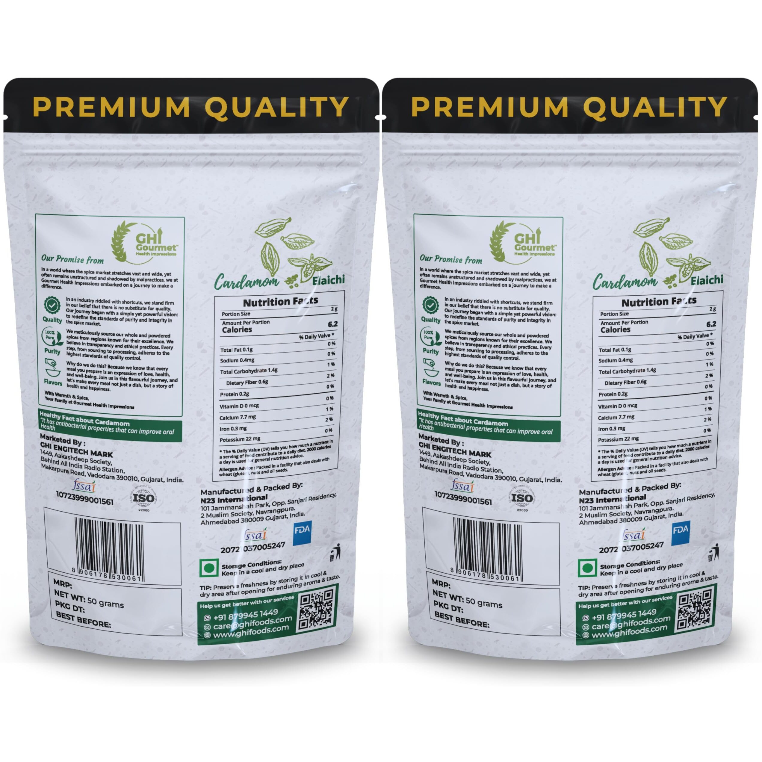 GOURMET HEALTH IMPRESSIONS Superior Grade Whole Green Cardamom (Elaichi) 100G - 8Mm Bold Size | Pack Of 2 X 50G | Aromatic Green Pods, Non-Gmo - Perfect For Culinary & Aromatic Uses | Ghi Foods