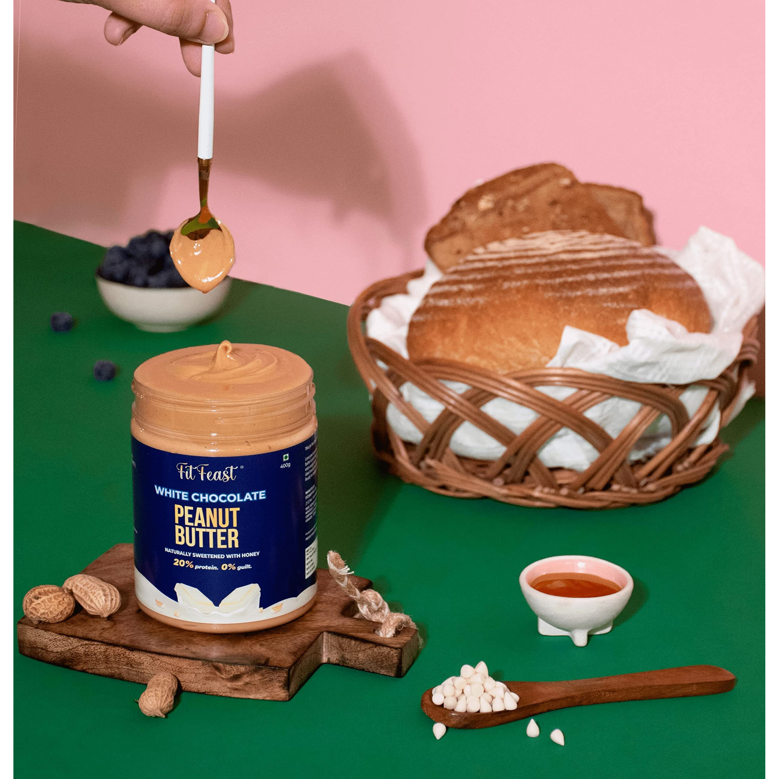 FitFeast White Chocolate Peanut Butter Dessert Like Taste No Trans Fat No Hydrogenated Oils Naturally Sweetened With Eucalyptus Honey Many Health Benefits(Single Pack),480 Grams